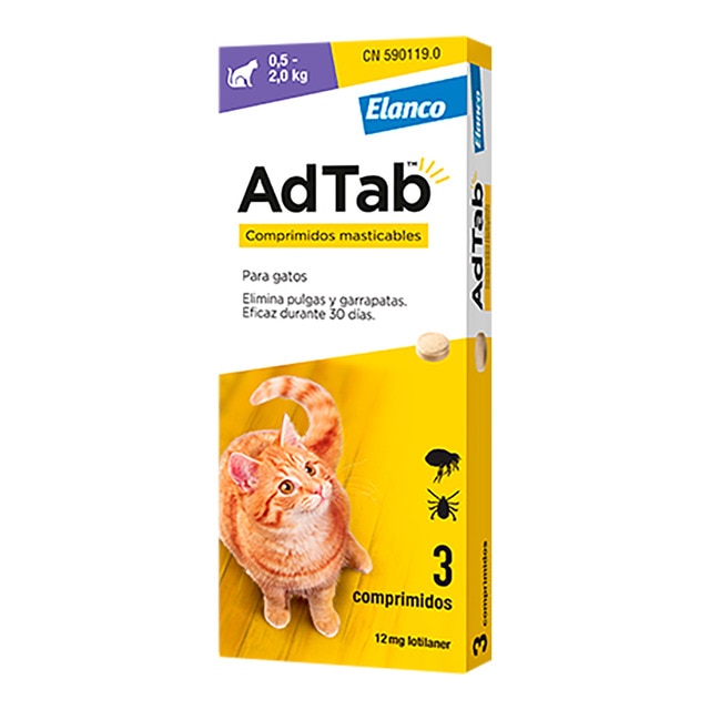 Imagen 0 de Comprimidos masticables antiparasitarios para gatos >2-8kg Adtab Elanco 48mg 3 ud