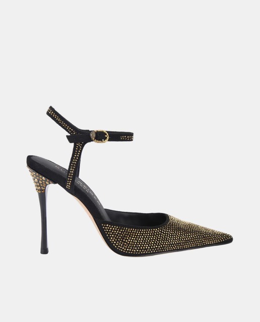 Imagem 0 de Sapatos de Salto Stiletto com Calcanhar Aberto e Biqueira com Brilhos