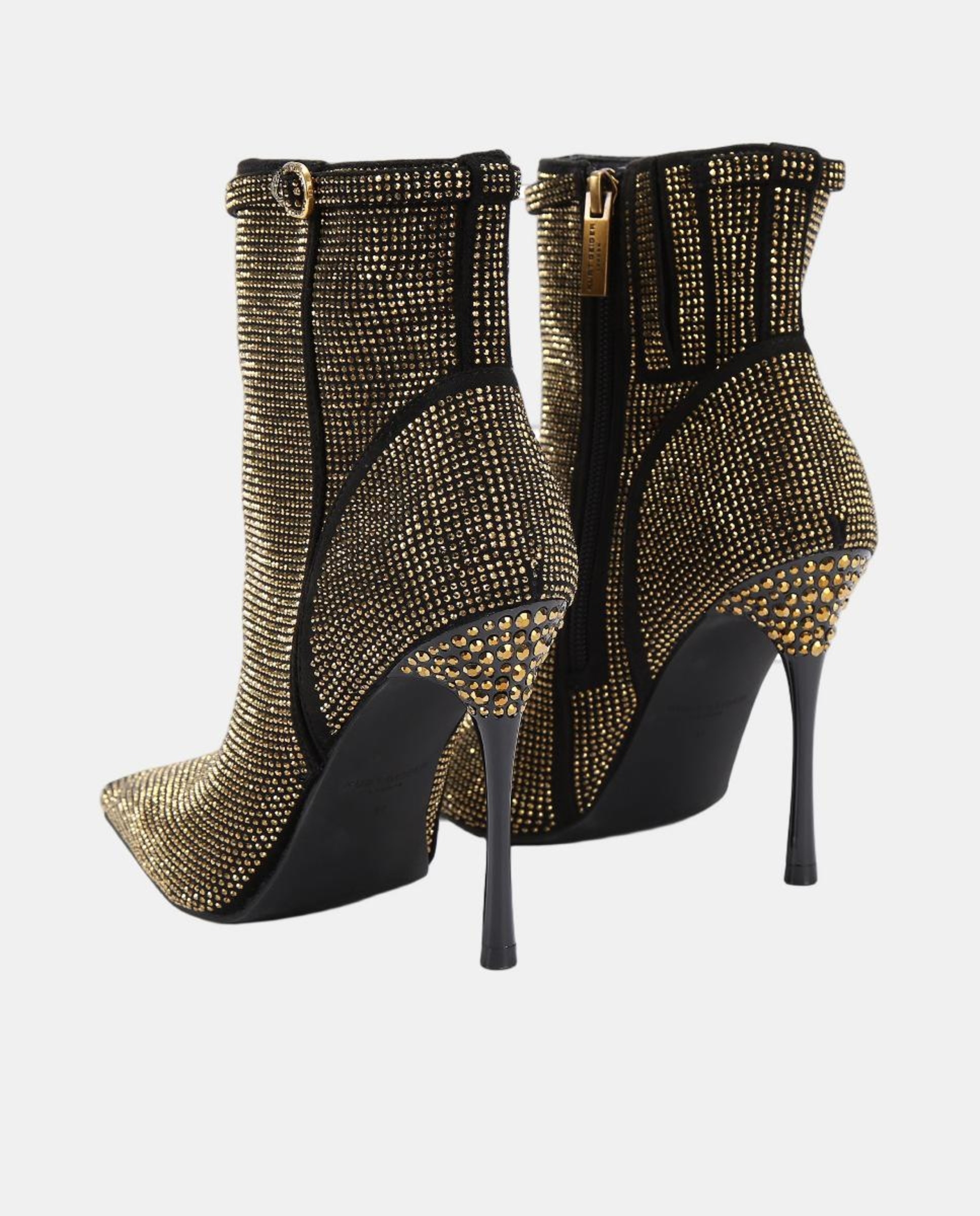 Botas de Cano Baixo com Salto Fino e Brilhos Cinzento-3