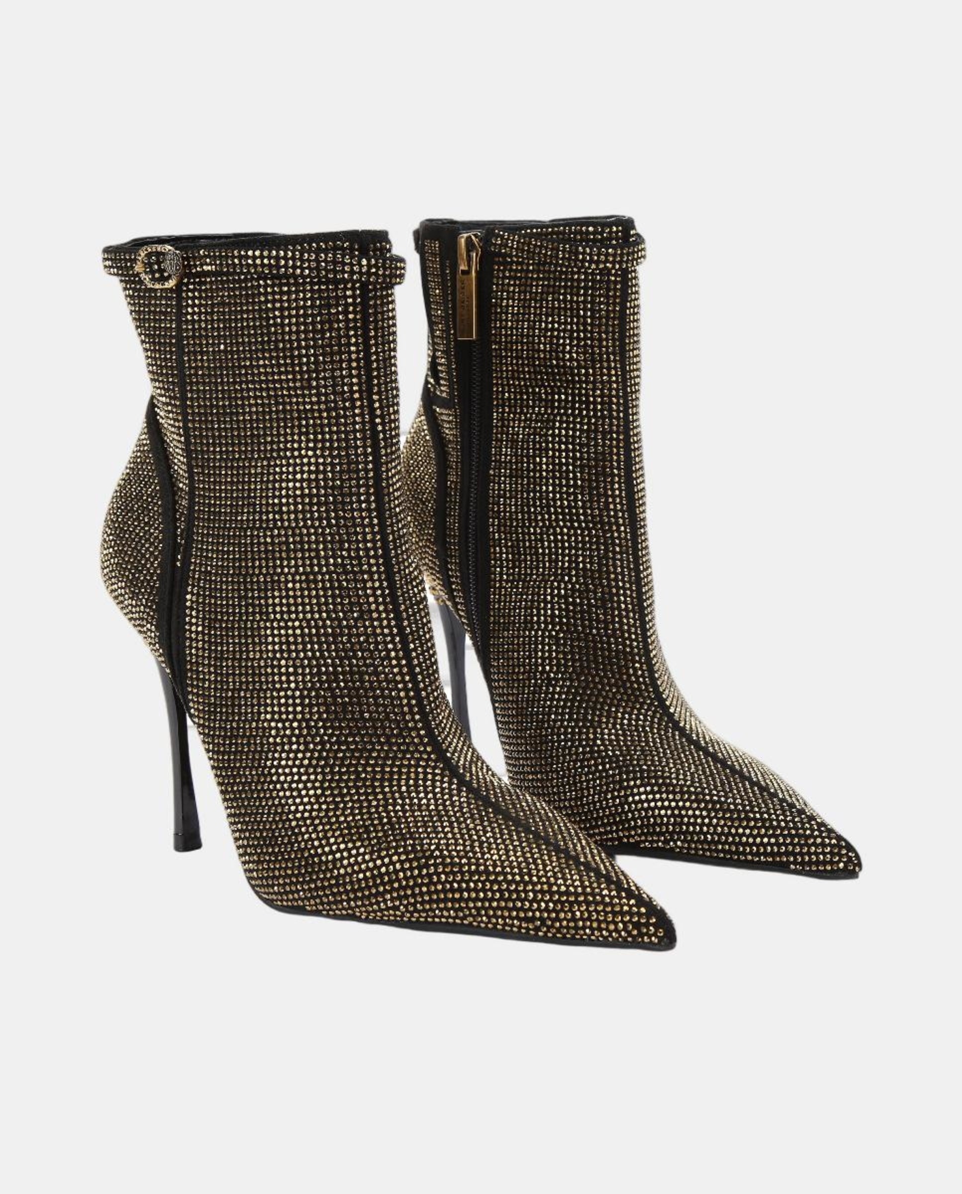 Botas de Cano Baixo com Salto Fino e Brilhos Cinzento-2