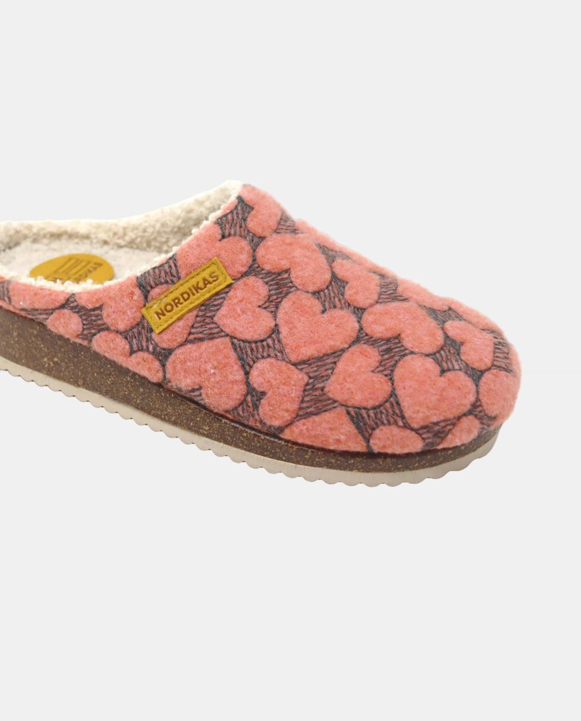 Chinelos de Quarto Tipo Mules com Tecido com Corações - Coral Coral-5