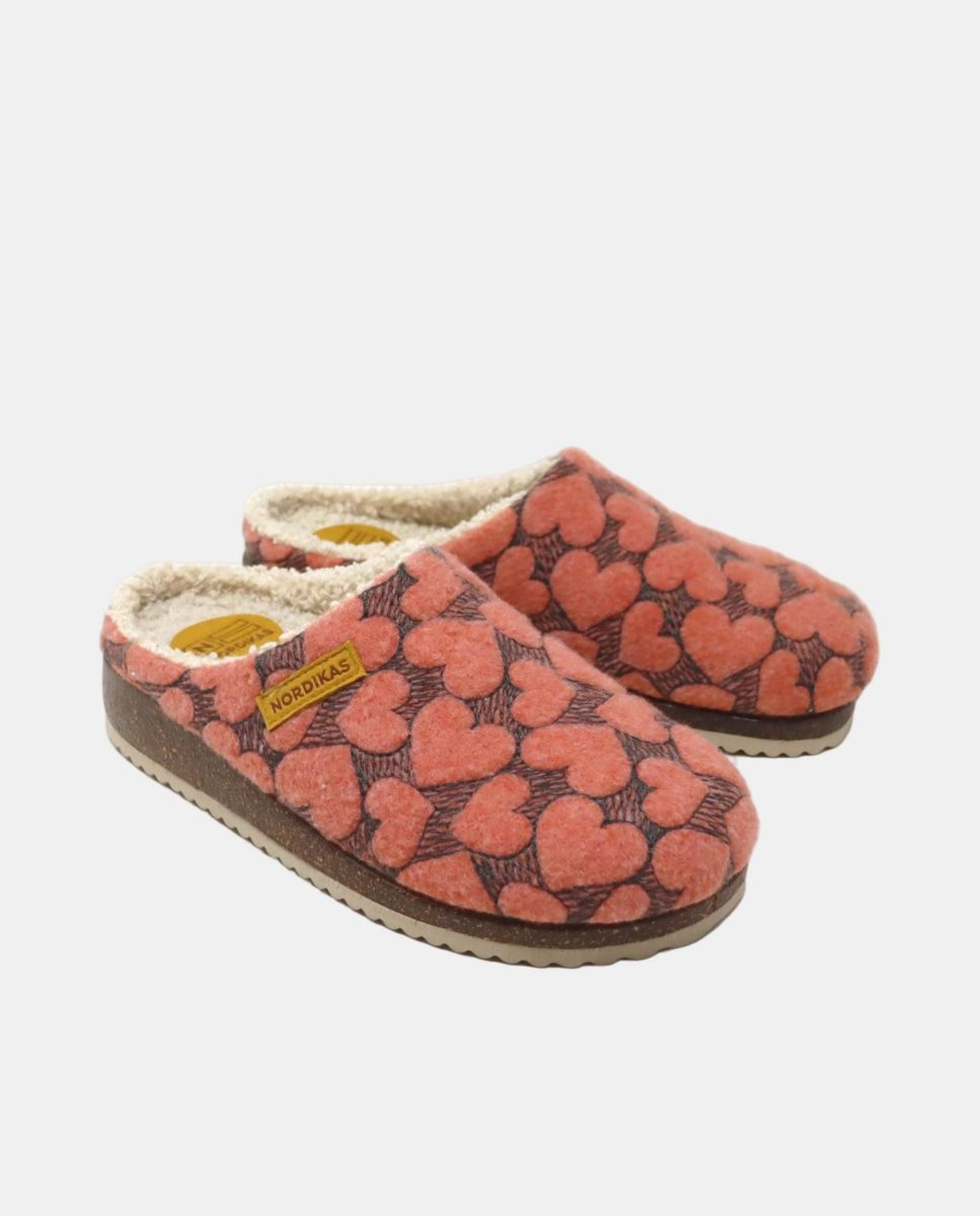 Chinelos de Quarto Tipo Mules com Tecido com Corações - Coral Coral-2