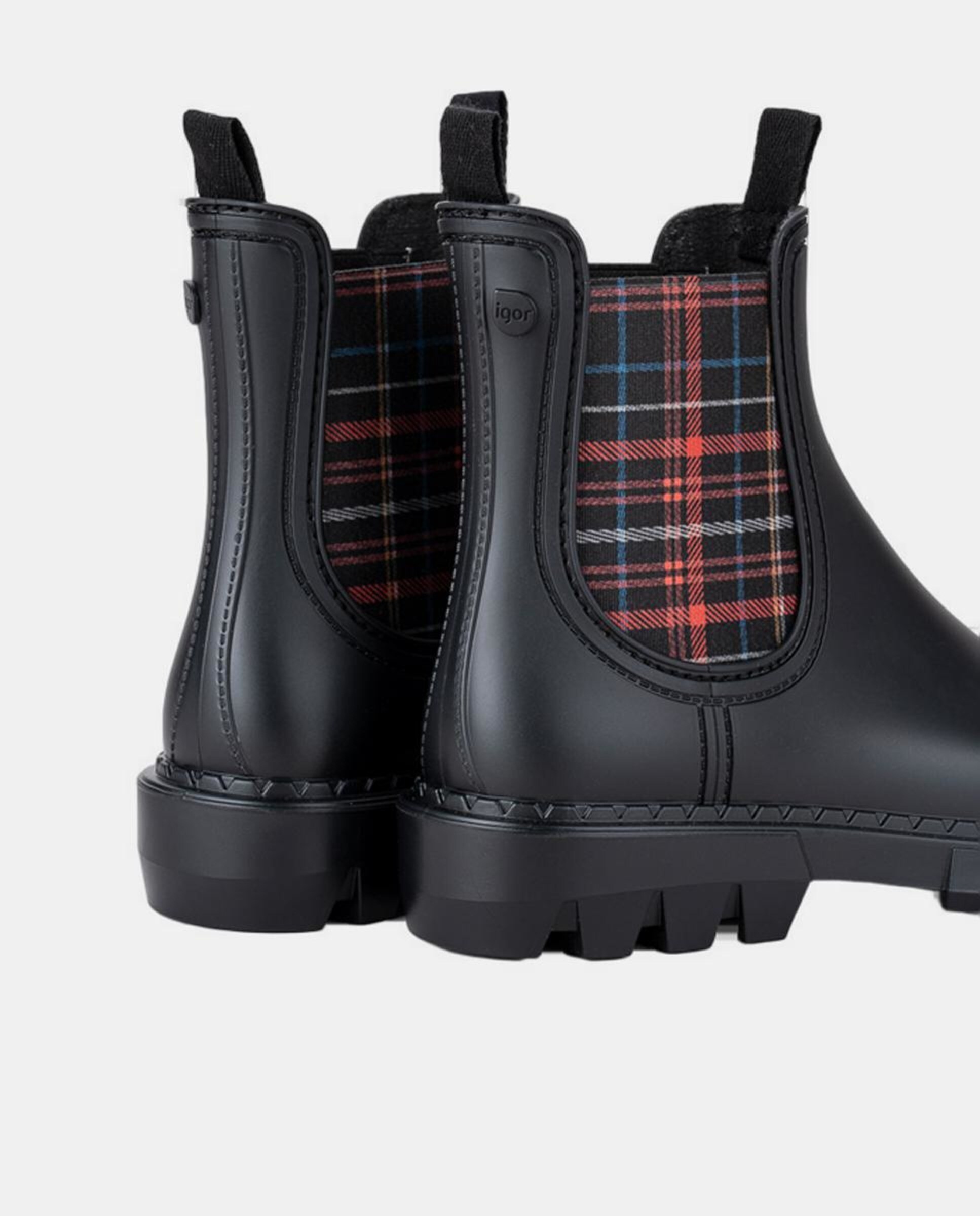 Galochas Tipo Botins com Puxadores com Elástico Escocês - Preto Preto-3