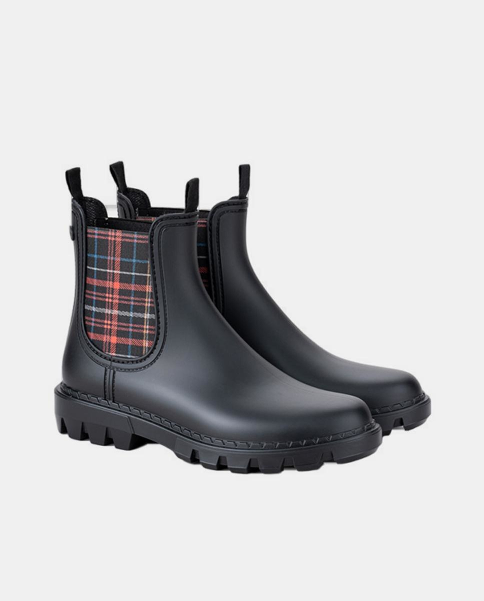 Galochas Tipo Botins com Puxadores com Elástico Escocês - Preto Preto-2