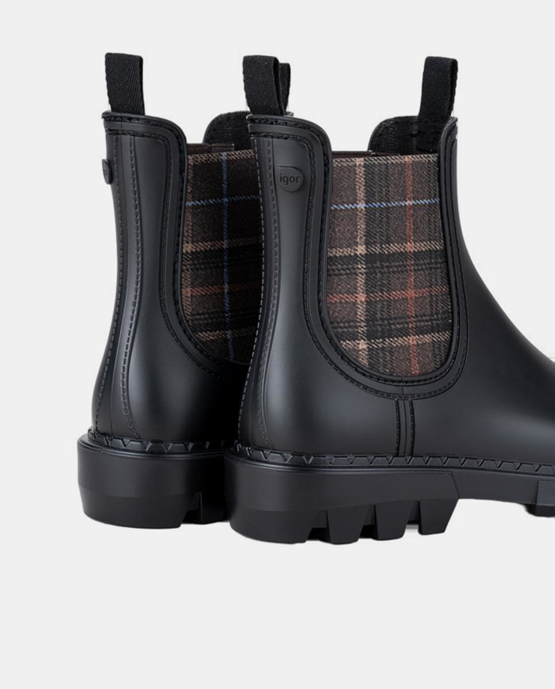 Galochas Tipo Botins com Puxadores com Elástico Escocês - Preto Preto-3