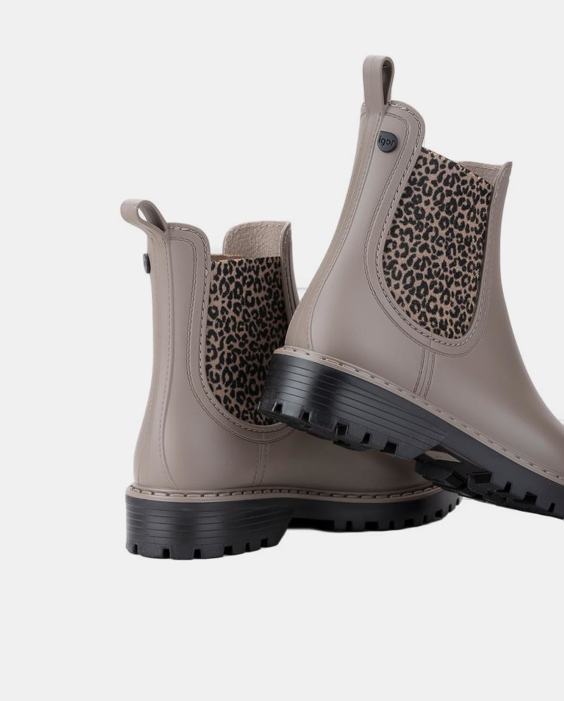 Galochas com Sola Track e Puxador com Elástico Leopardo - Preto Castanho-3