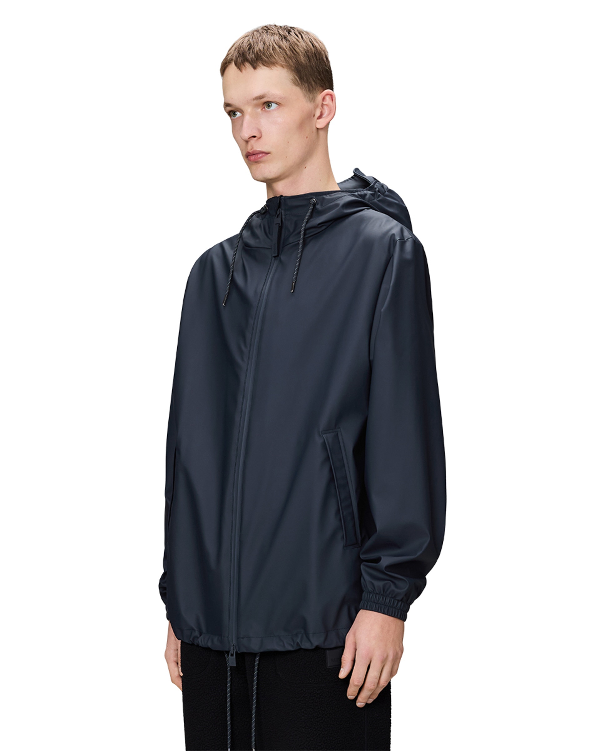 Parka Curta de Chuva com Aba e Fecho de Correr Azul-3