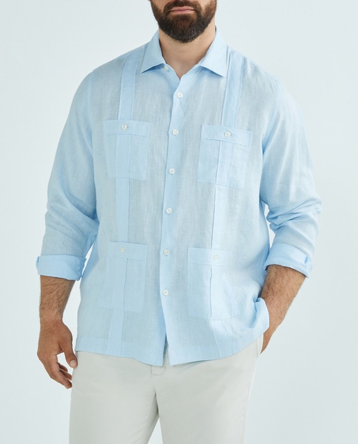Imagen 0 de Guayabera 100% lino de manga larga tallas grandes