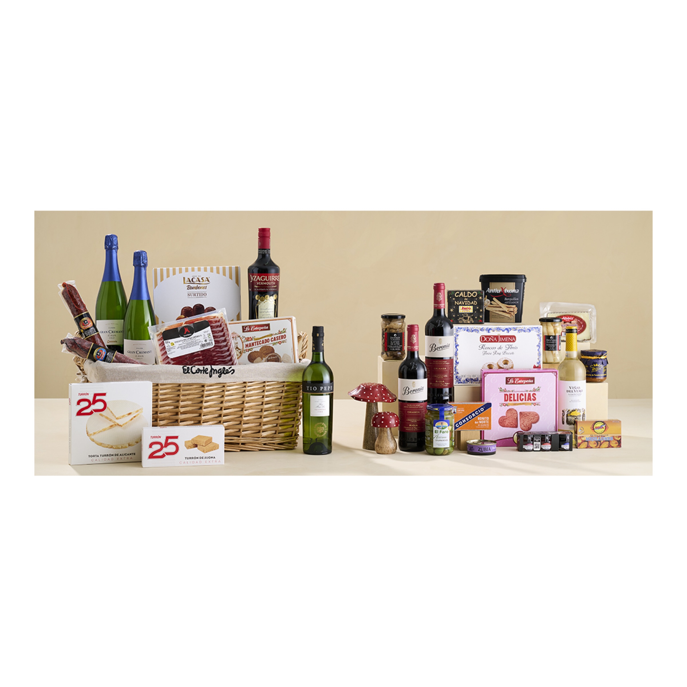 Cesta de mimbre 3 Mafresa, La Estepeña, Consorcio, Beronia y Tío Pepe 1