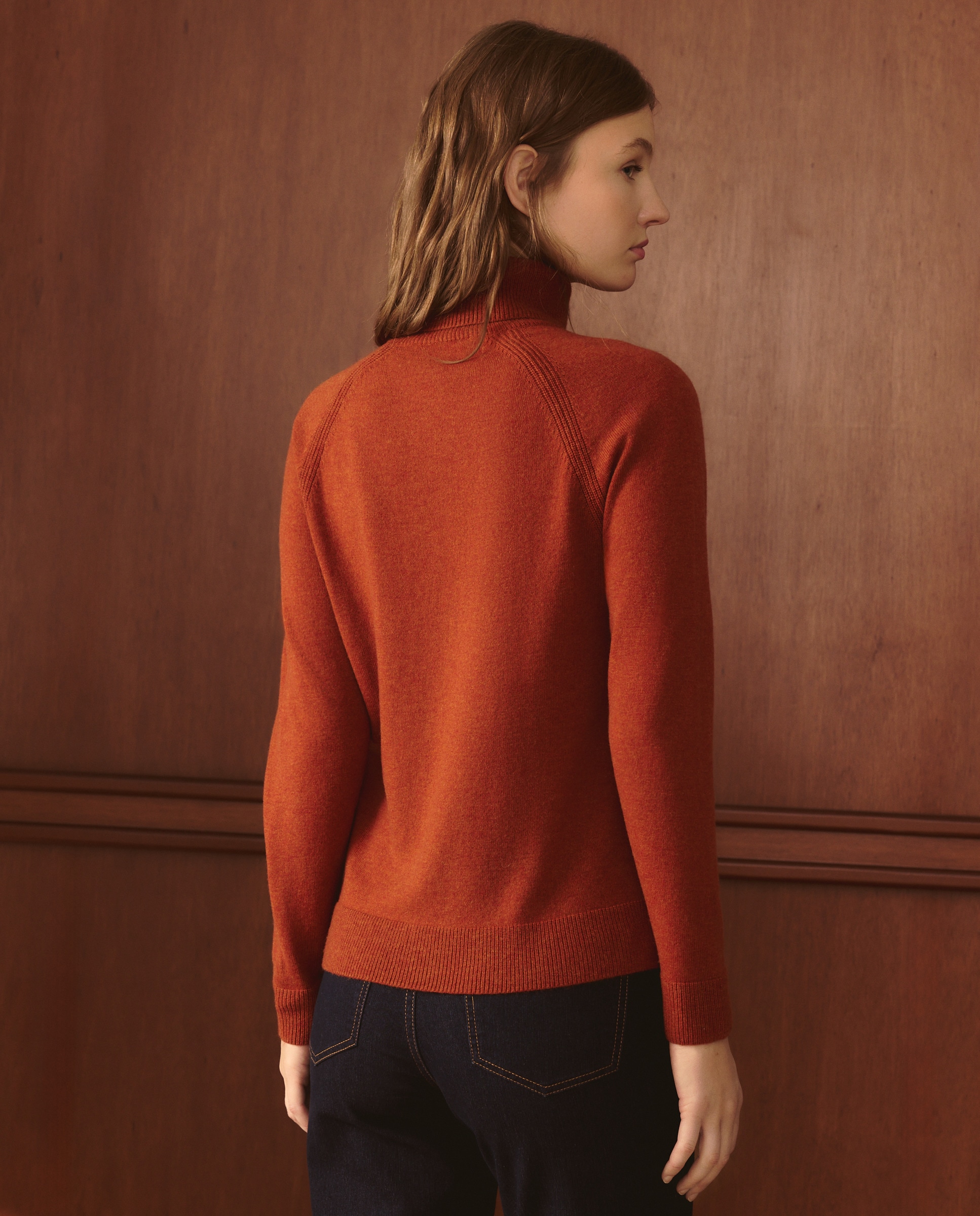 Camisola de Malha de Manga Comprida com Gola Cisne Laranja-3
