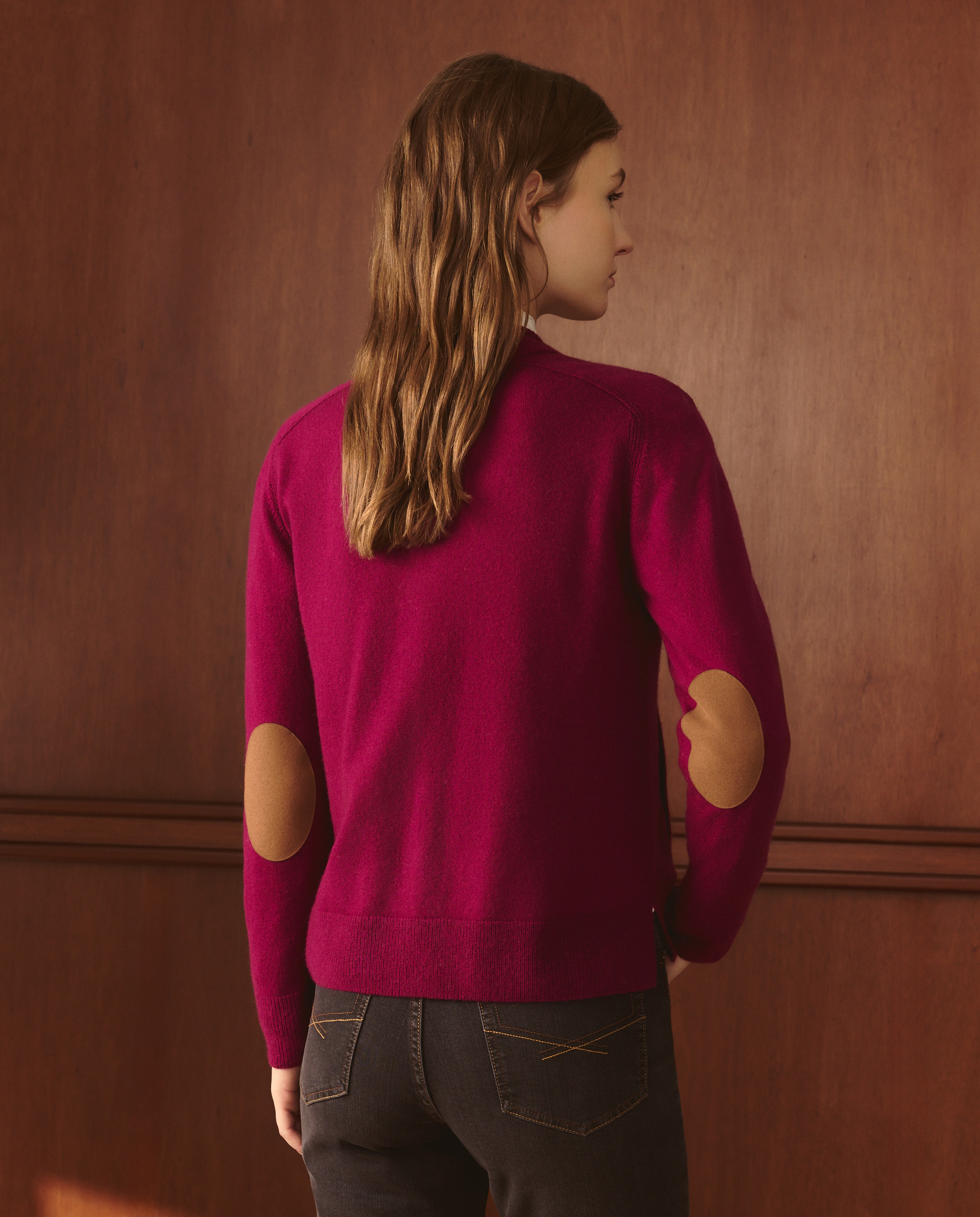 Cardigan em Caxemira Liso de Manga Comprida Ameixa-3