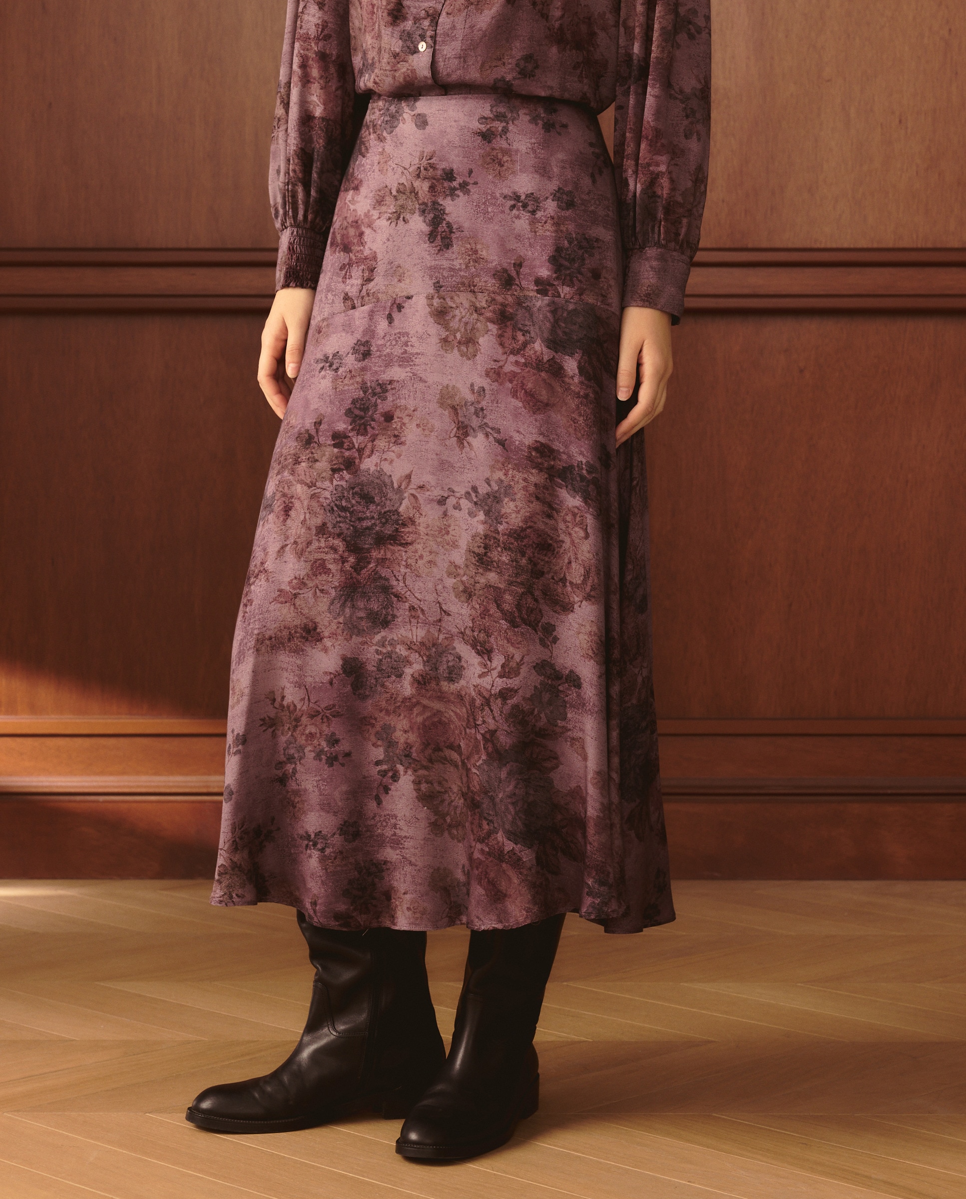 Saia com Estampado Floral Cretona Roxo-2