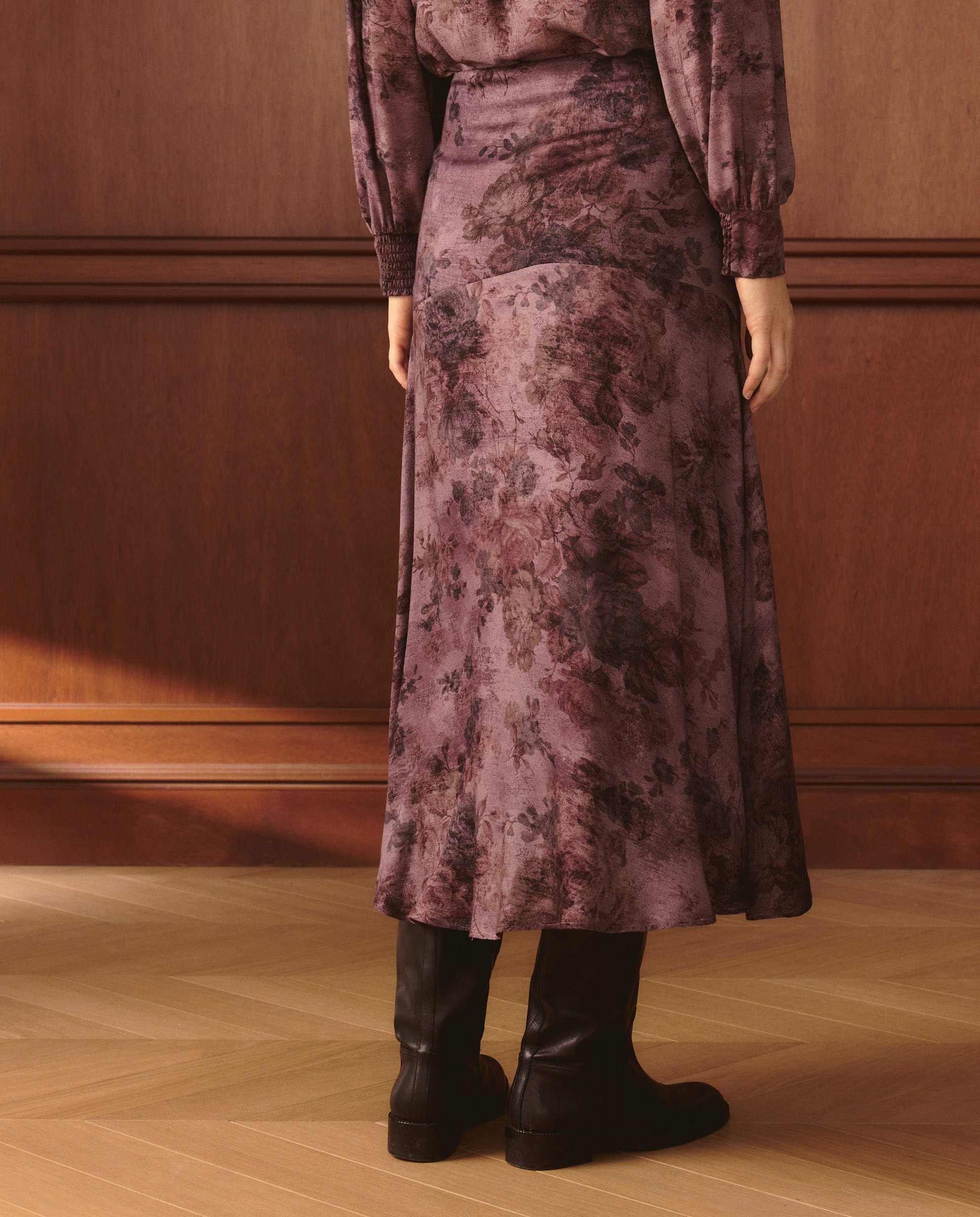 Saia com Estampado Floral Cretona Roxo-3
