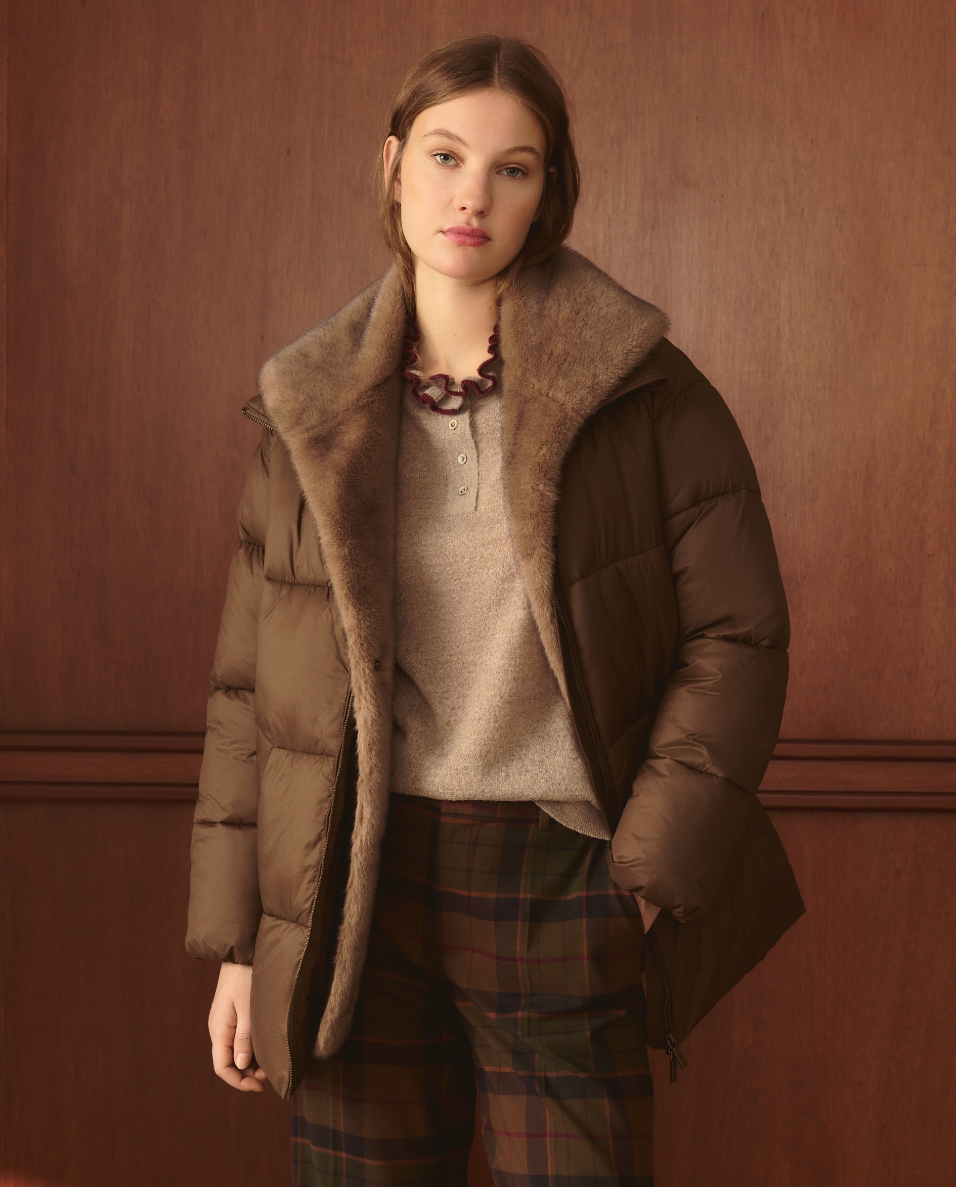 Blusão Acolchoado Comprido Liso 790 Bronze-1