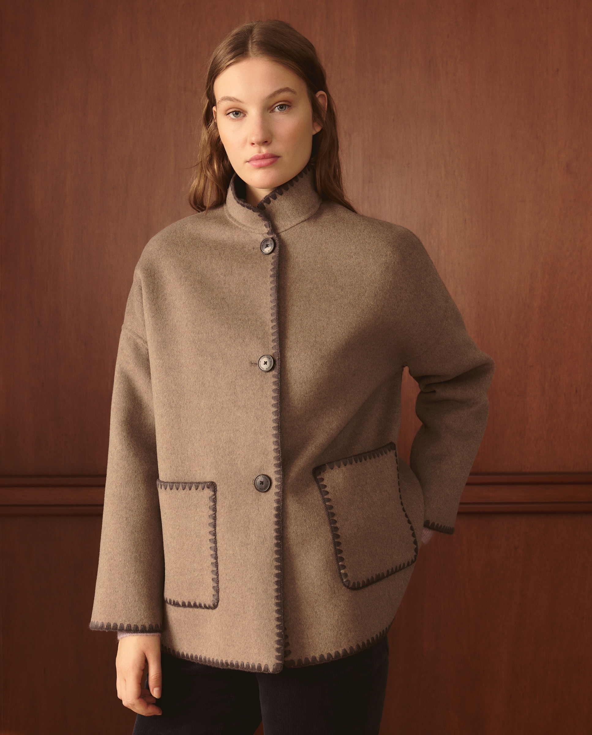 Casacão de Lã Liso Vison Claro-1