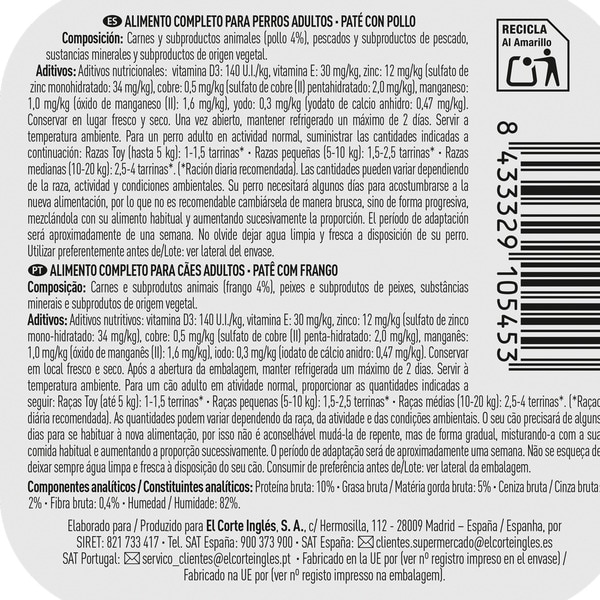 comida húmeda para perros adultos con pollo tarrina 300 g