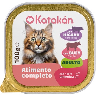 comida húmeda para gatos adultos con buey e hígado tarrina 100 g - Katakan