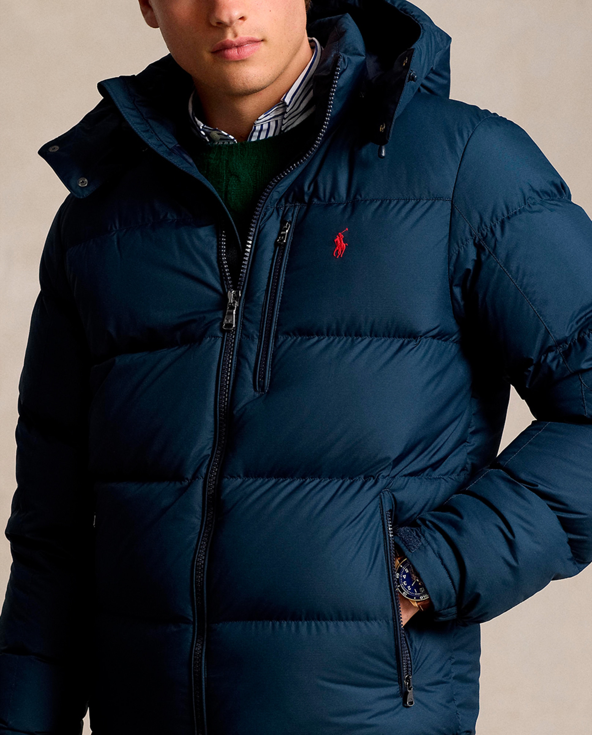 Blusão Acolchoado Gorham de Penugem com Capuz Amovível Azul-marinho-3