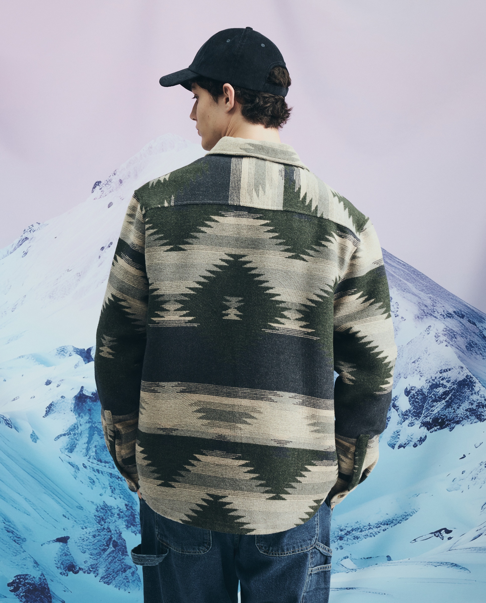 Sobrecamisa Estampada com Forro de Pelo de Borrego Preto-4
