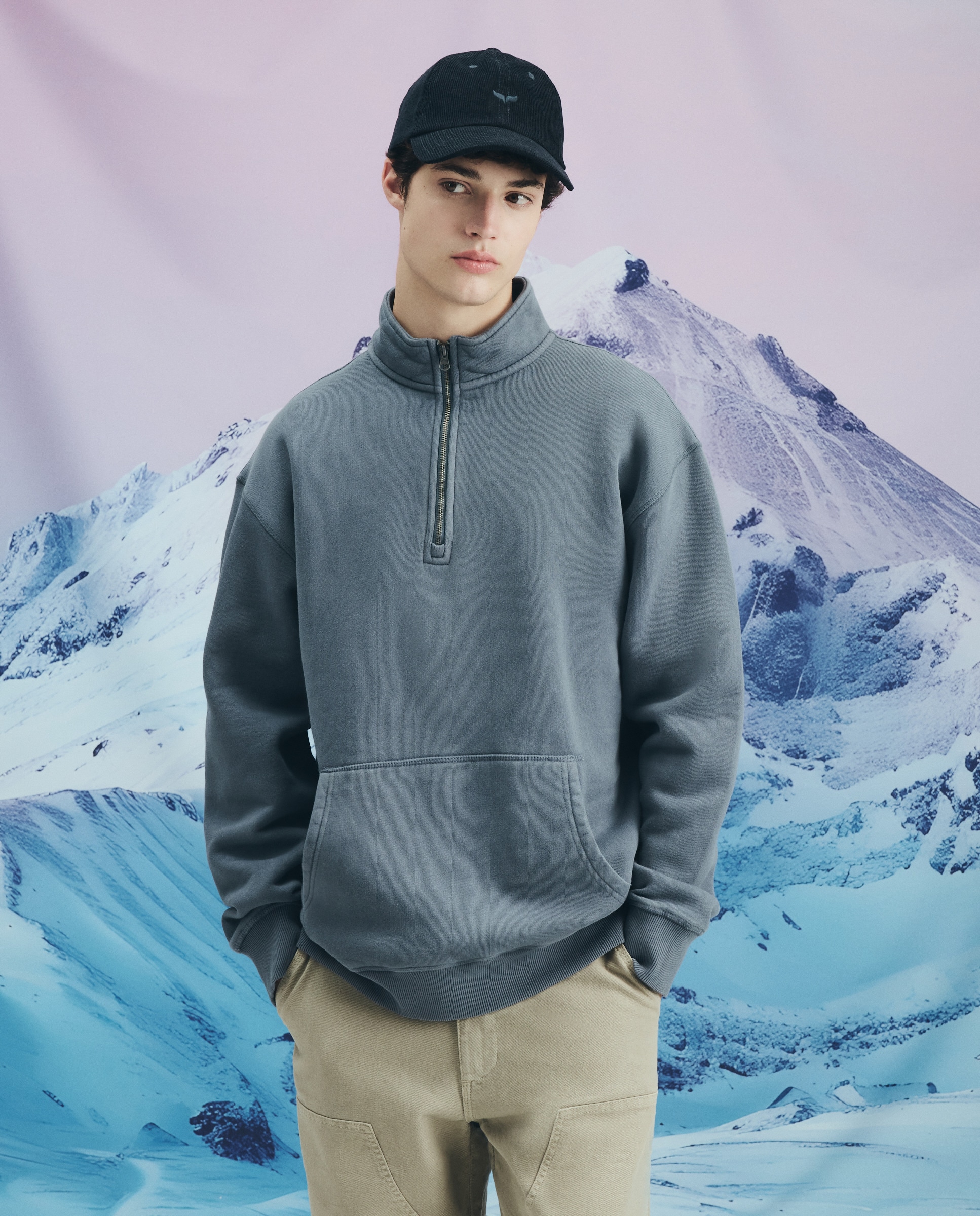 Sweatshirt com Meio Fecho de Correr 430 Azul Escuro-2
