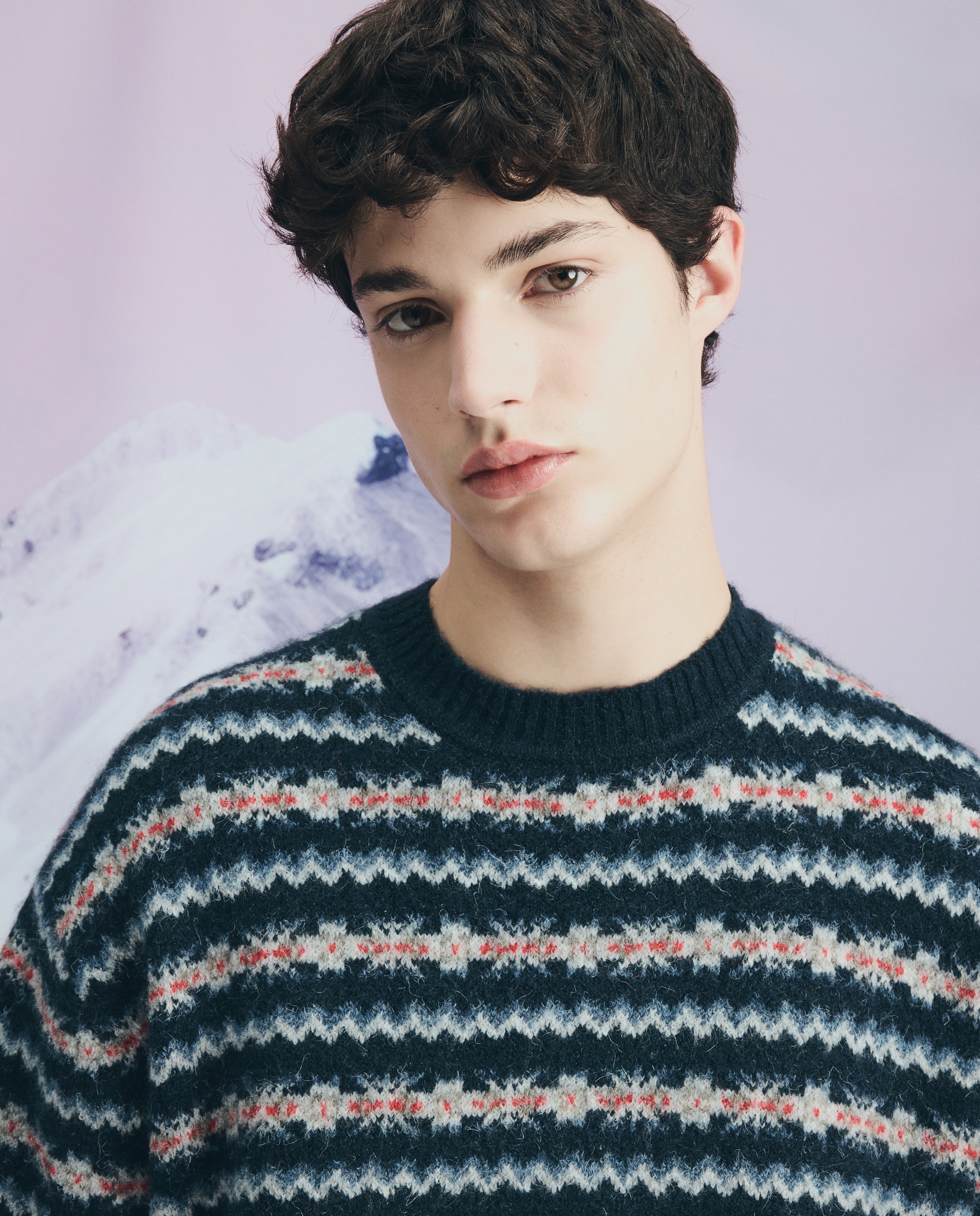 Camisola de Malha de Gola Redonda com Jacquard de Motivos Natalícios Azul-2