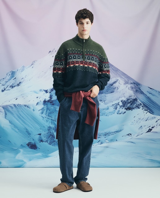 Imagem 0 de Camisola de Malha com Meio Fecho de Correr e Jacquard