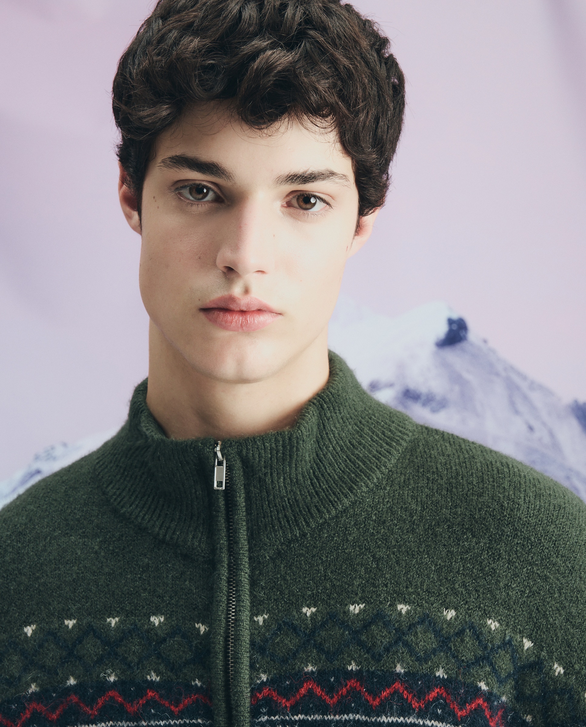 Camisola de Malha com Meio Fecho de Correr e Jacquard Azul-marinho-2