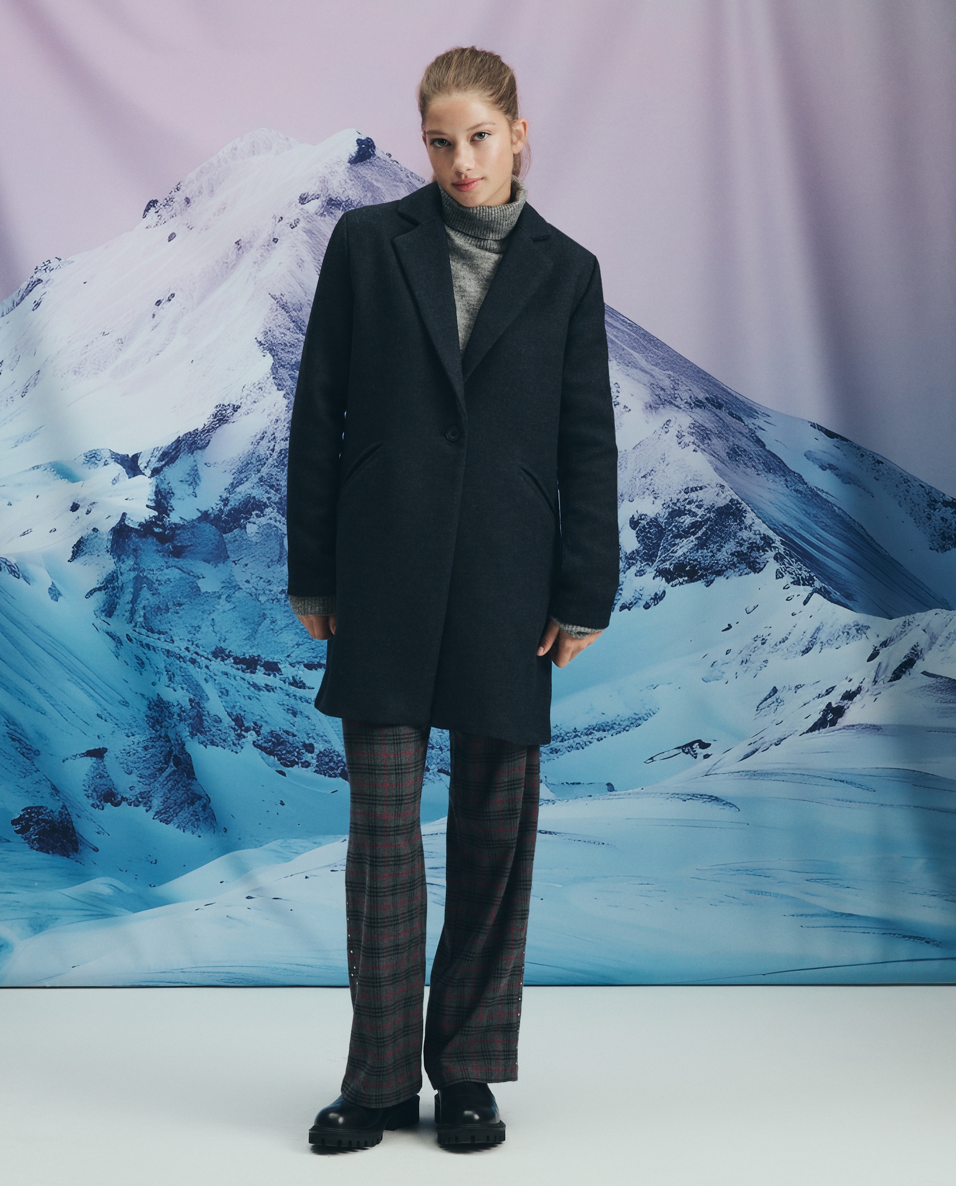 Sobretudo de Dupla Face Liso Azul-marinho-5