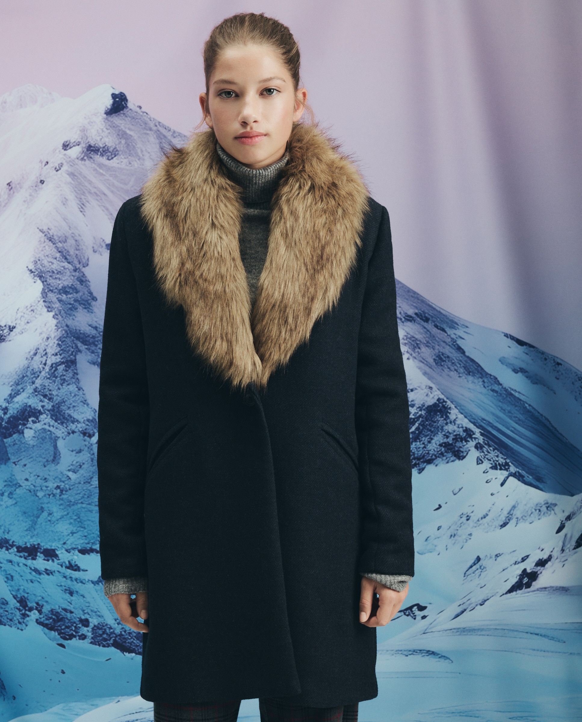 Sobretudo de Dupla Face Liso Azul-marinho-2