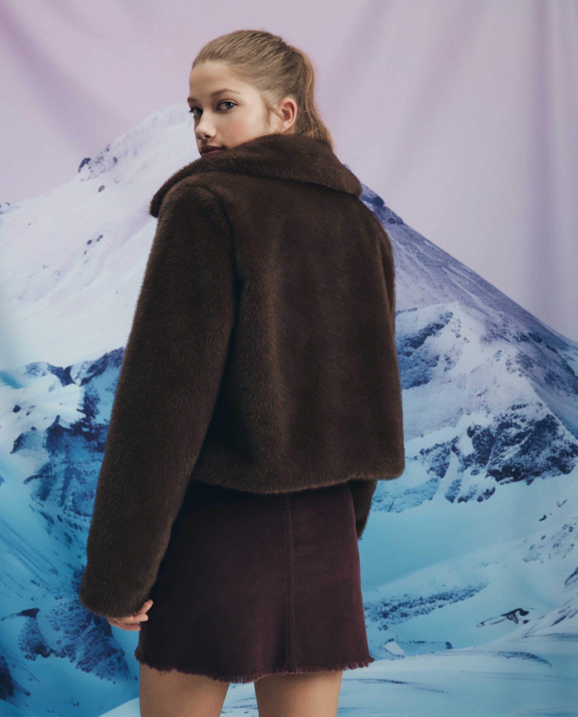 Casaco de Pelo Curto Liso Castanho-3