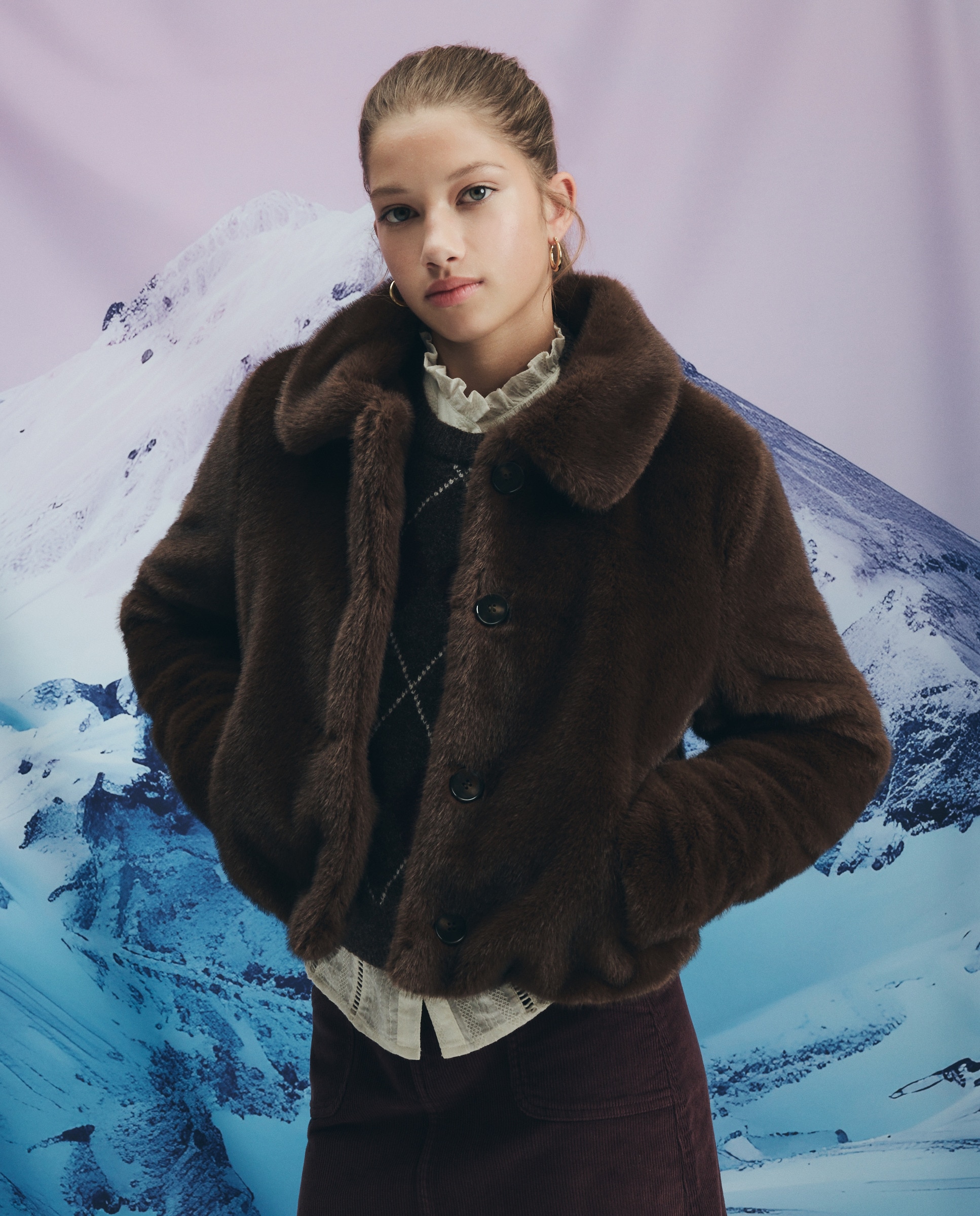 Casaco de Pelo Curto Liso Castanho-2