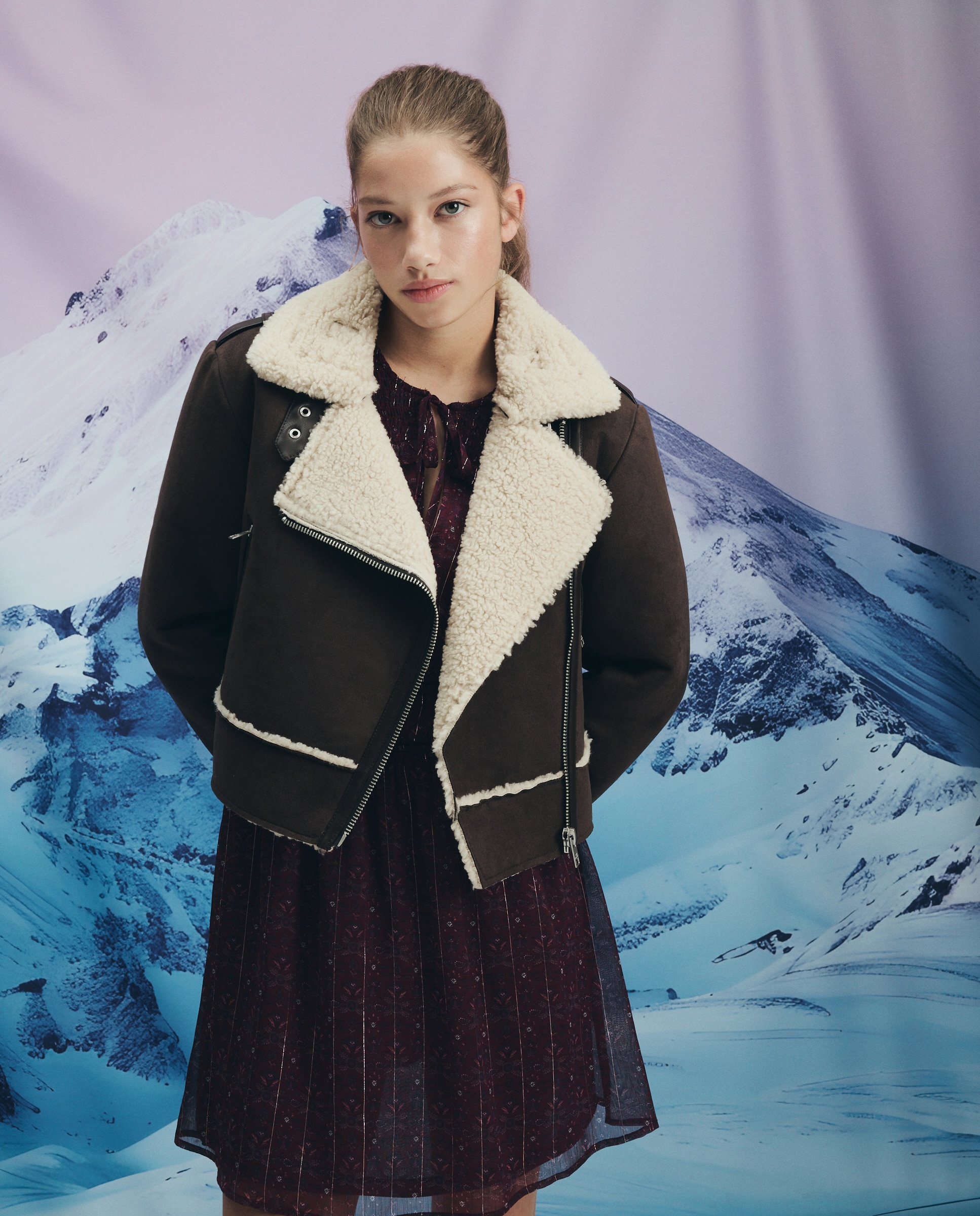 Blusão de Dupla Face Liso Castanho-3