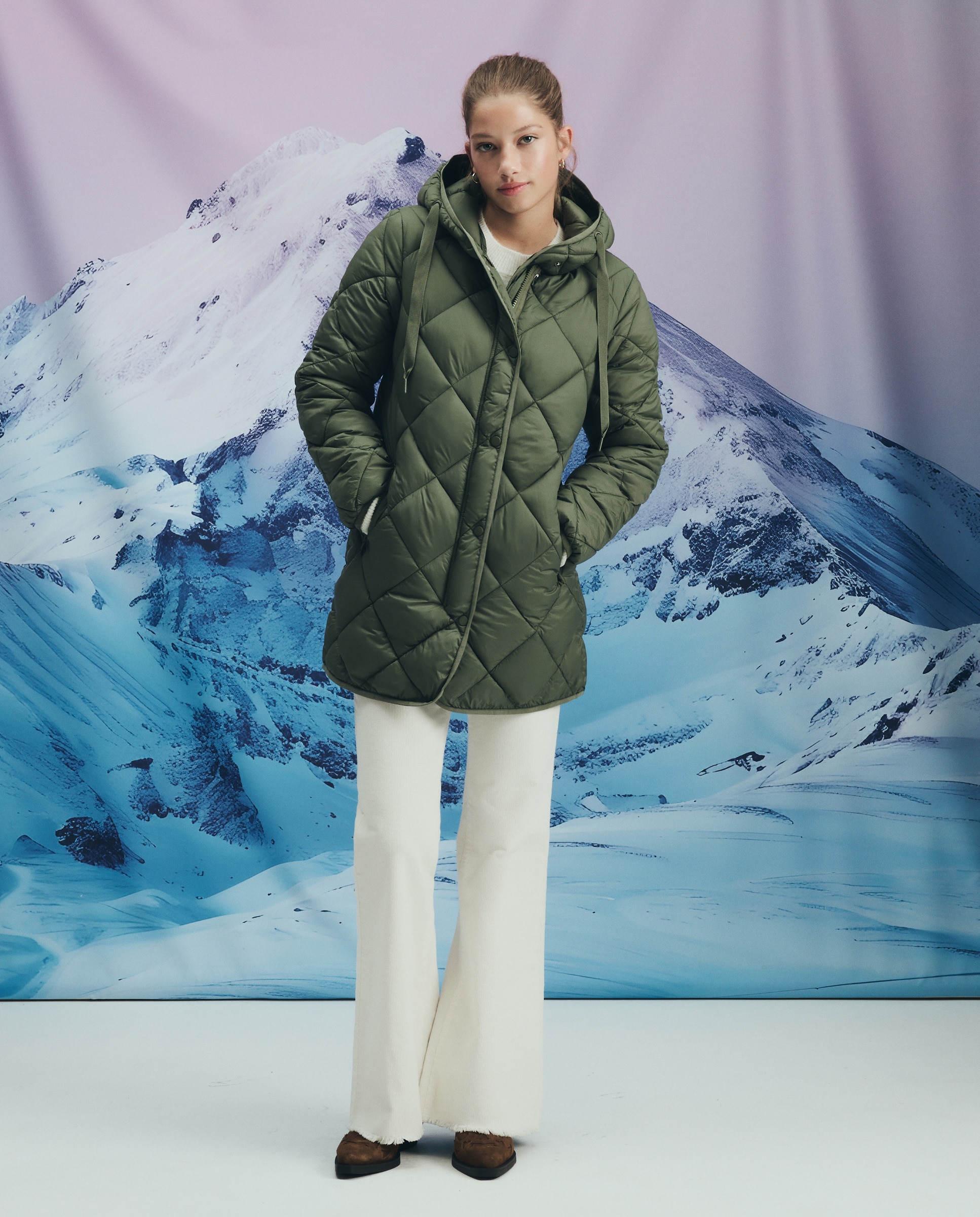 Blusão Acolchoado Liso com Capuz 520 Caqui-2