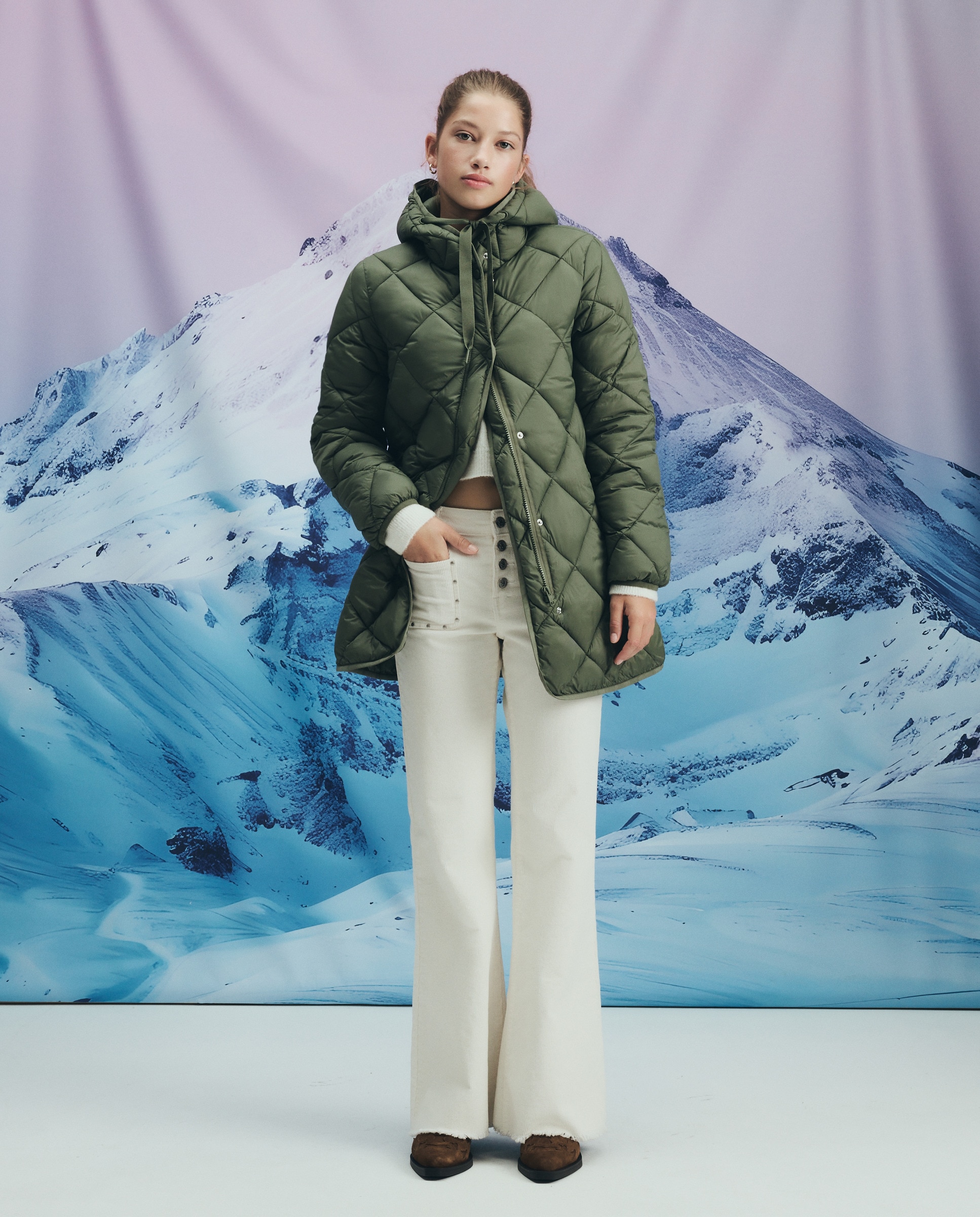 Blusão Acolchoado Liso com Capuz 520 Caqui-4