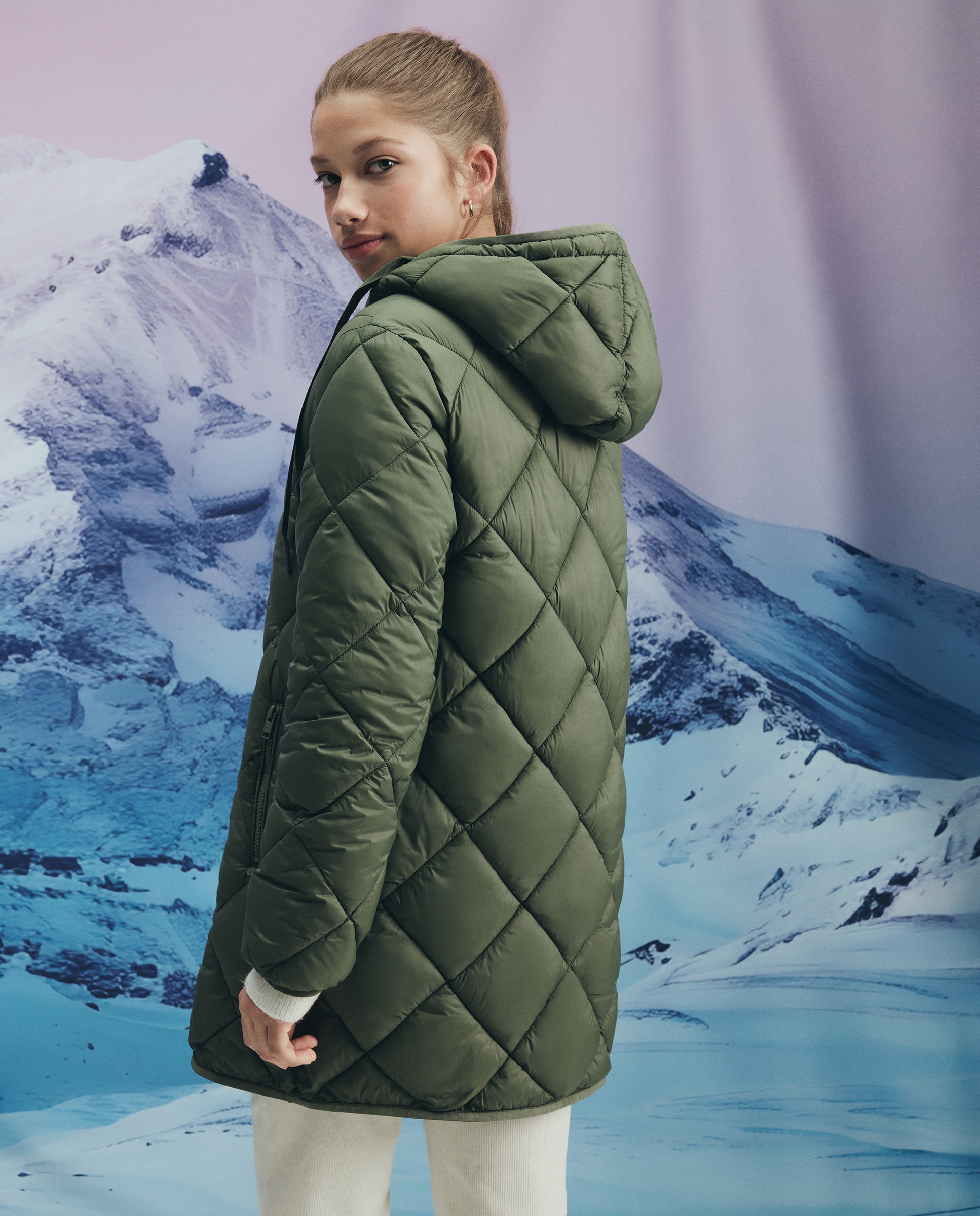 Blusão Acolchoado Liso com Capuz 520 Caqui-3