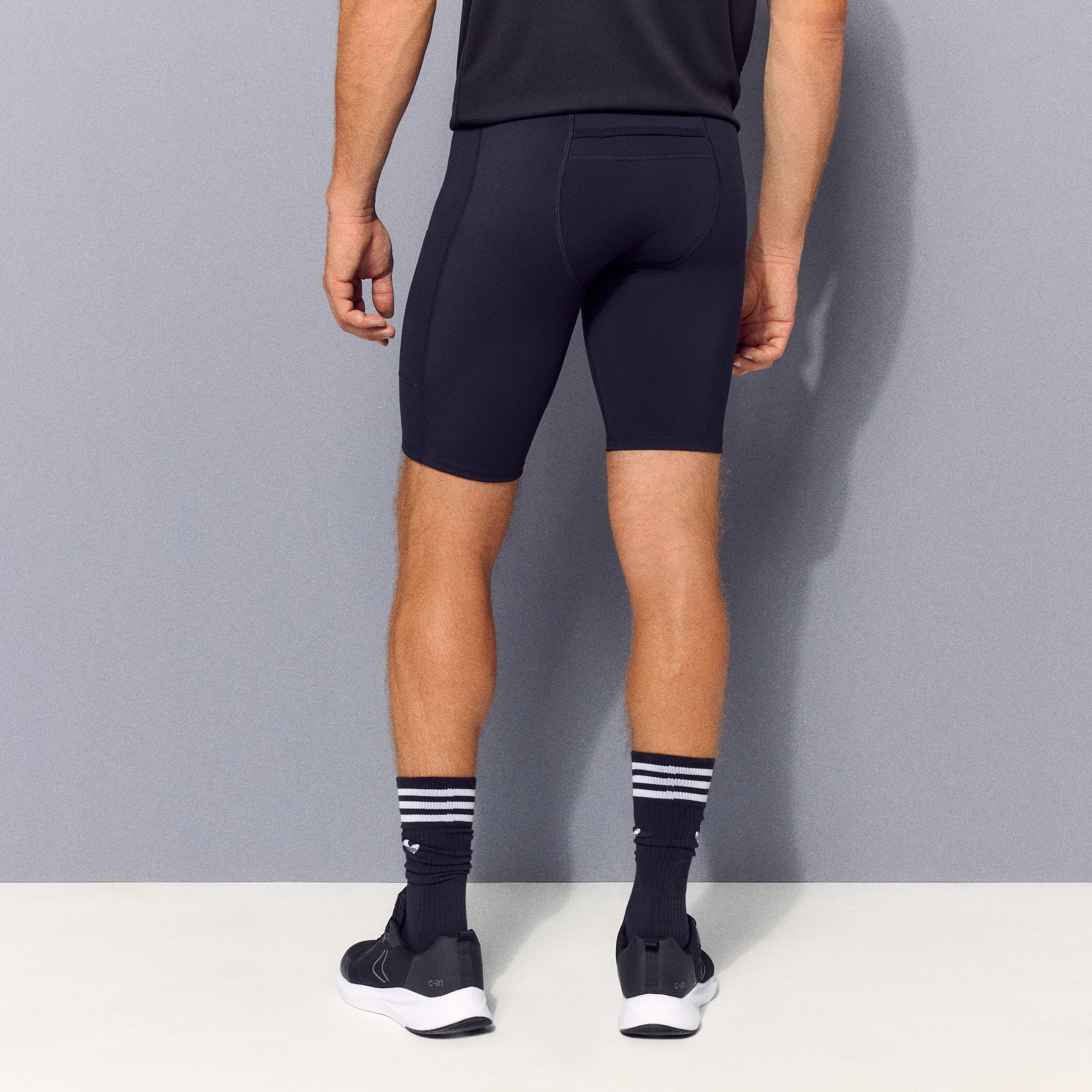 Leggings Curtas Básicas Running de Homem Preto-3