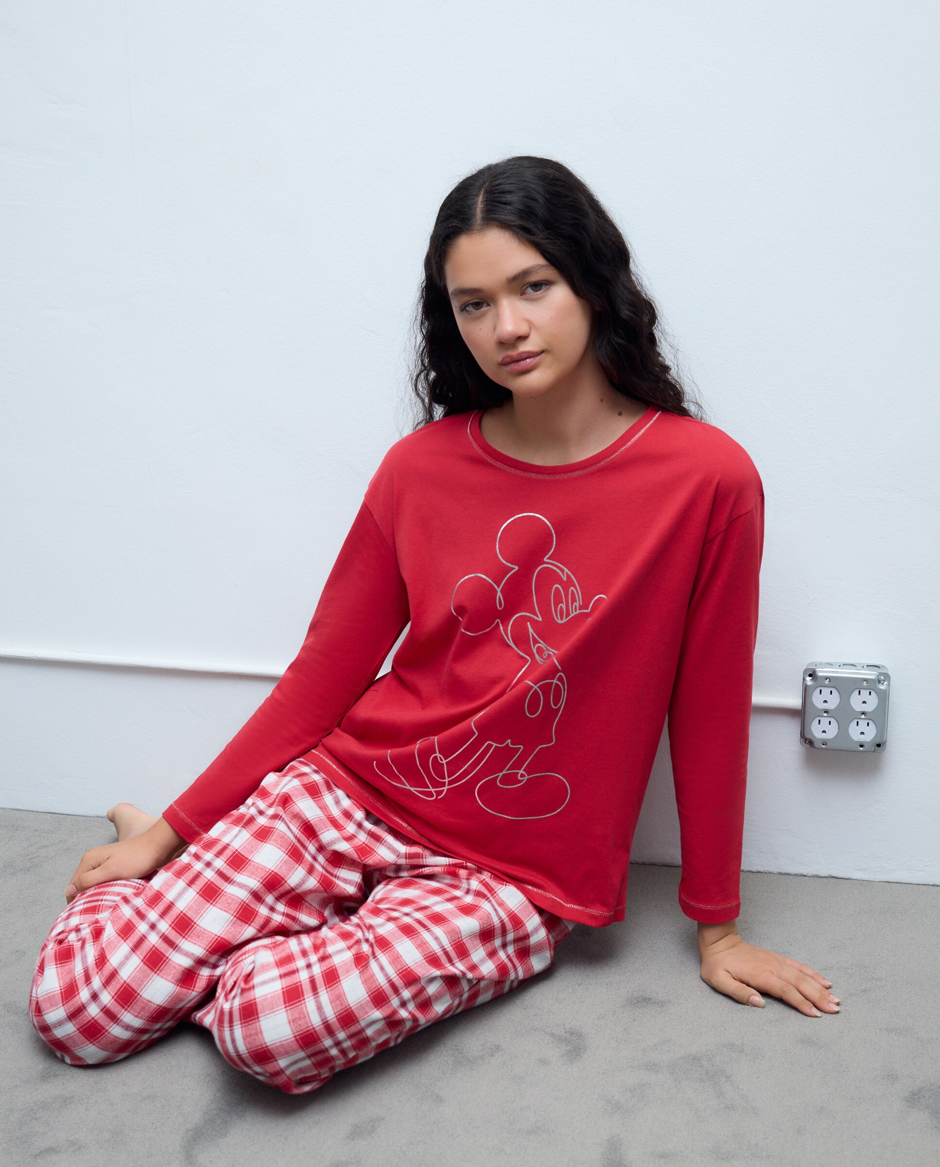 Camisola de Pijama com Estampado Mickey 600 Vermelho-2