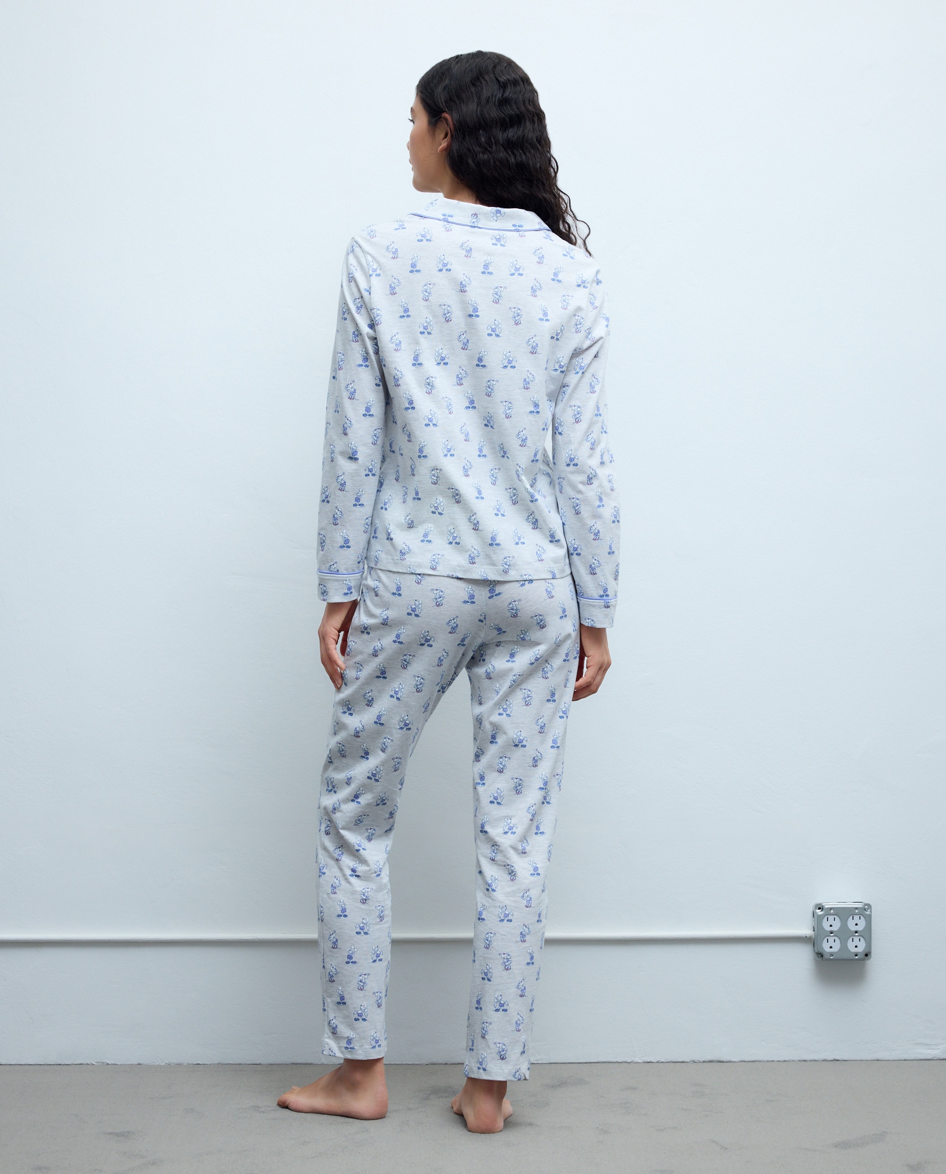 Pijama Completo com Estampado e Decote em Bico Cinzento-claro-3