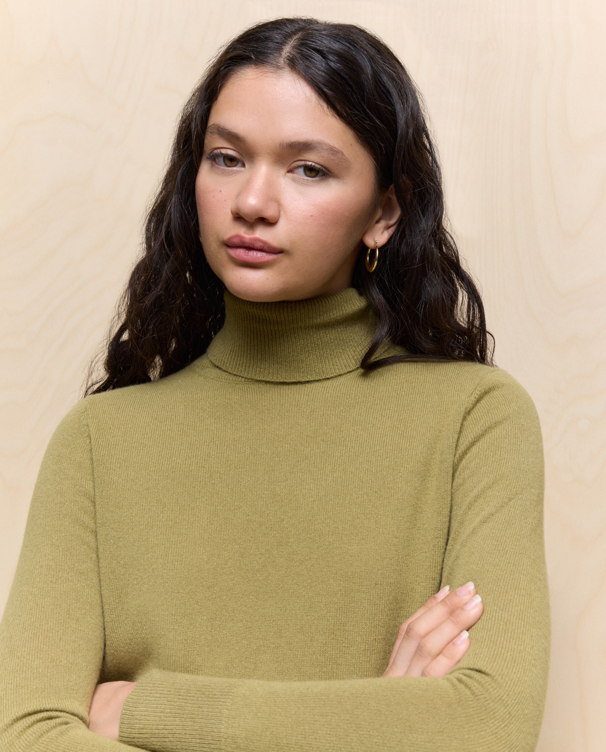 Camisola de Malha Lisa com Gola Alta 371 Óleo-1