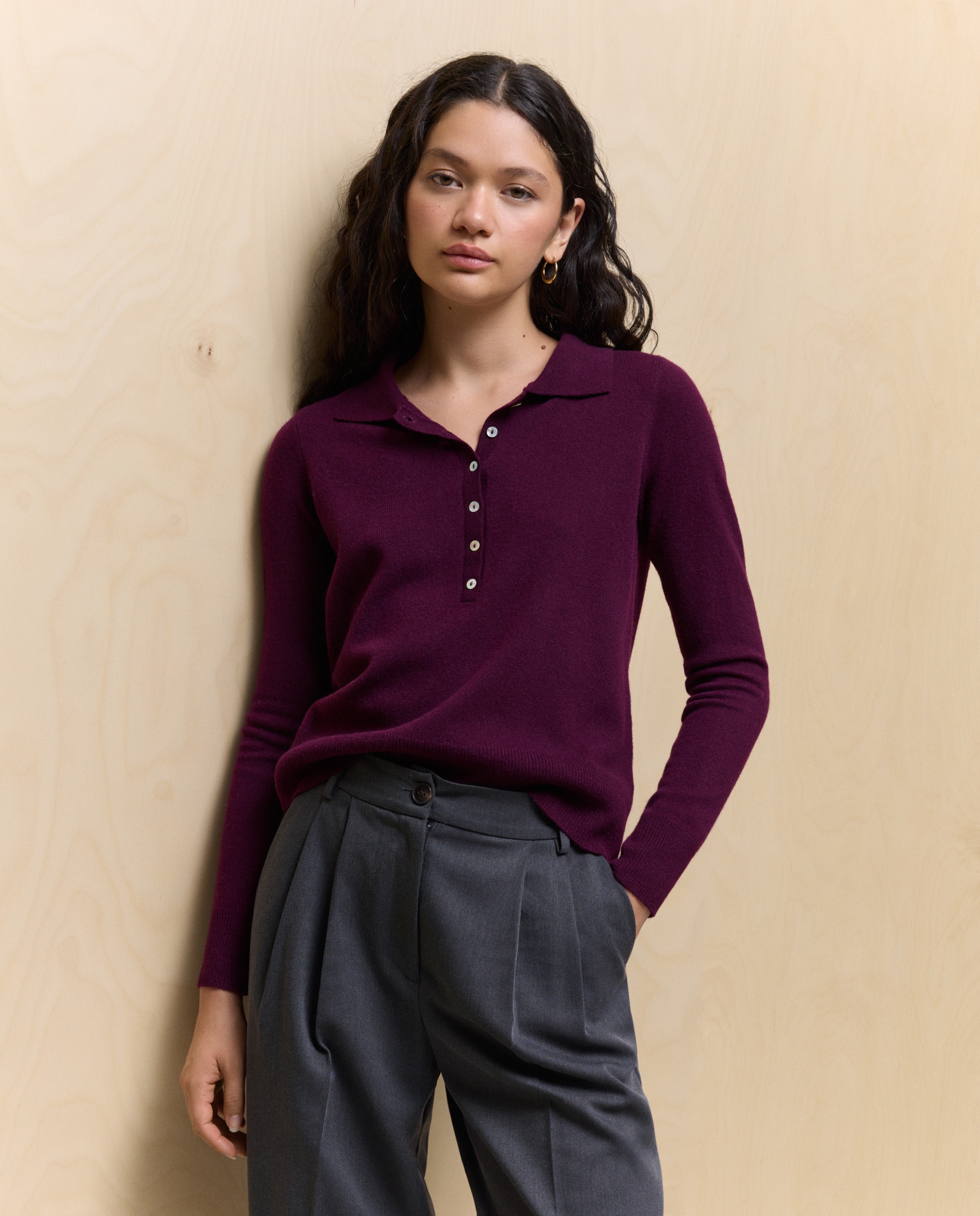 Camisola de Malha Lisa com Caxemira Roxo-2