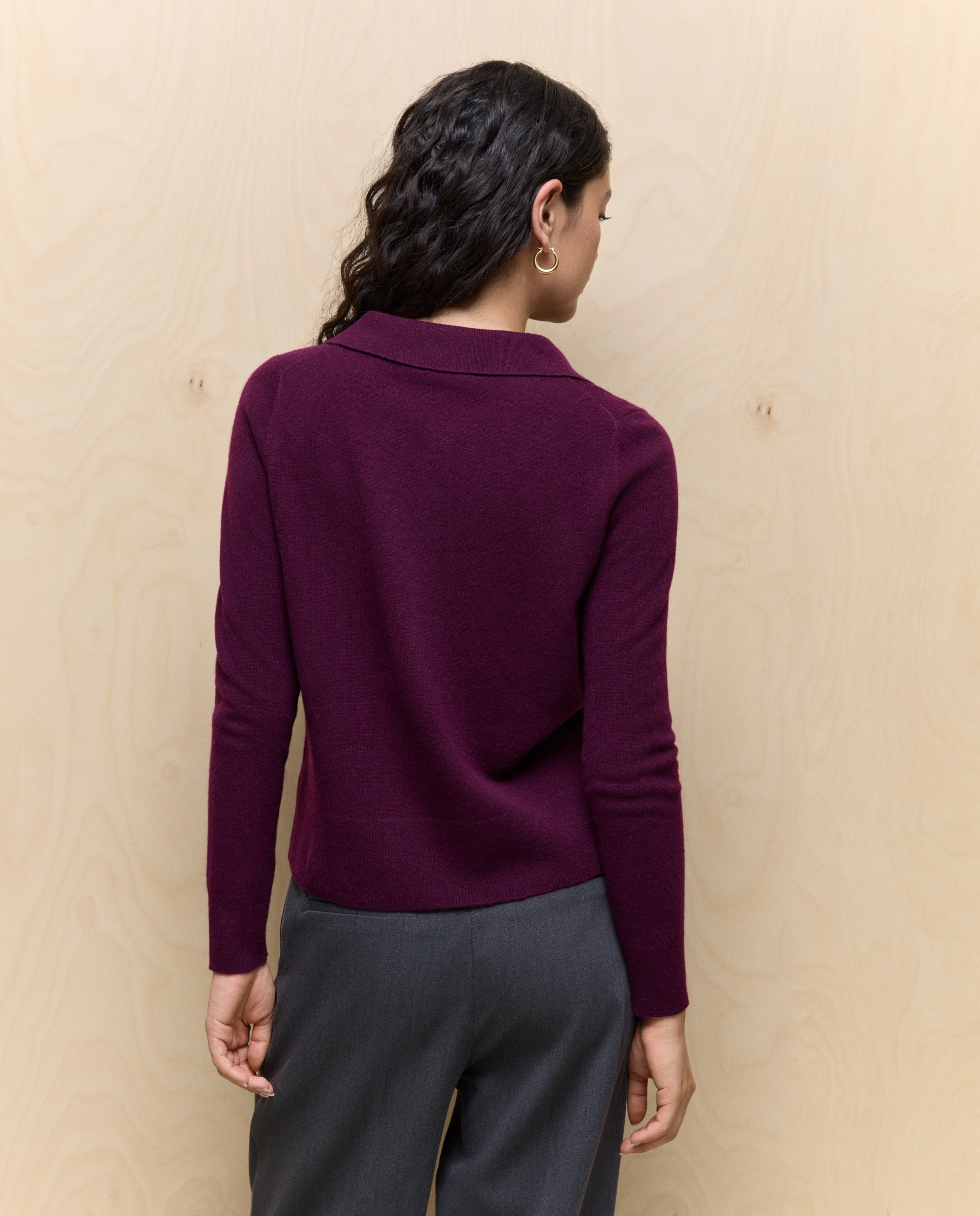 Camisola de Malha Lisa com Caxemira Roxo-4