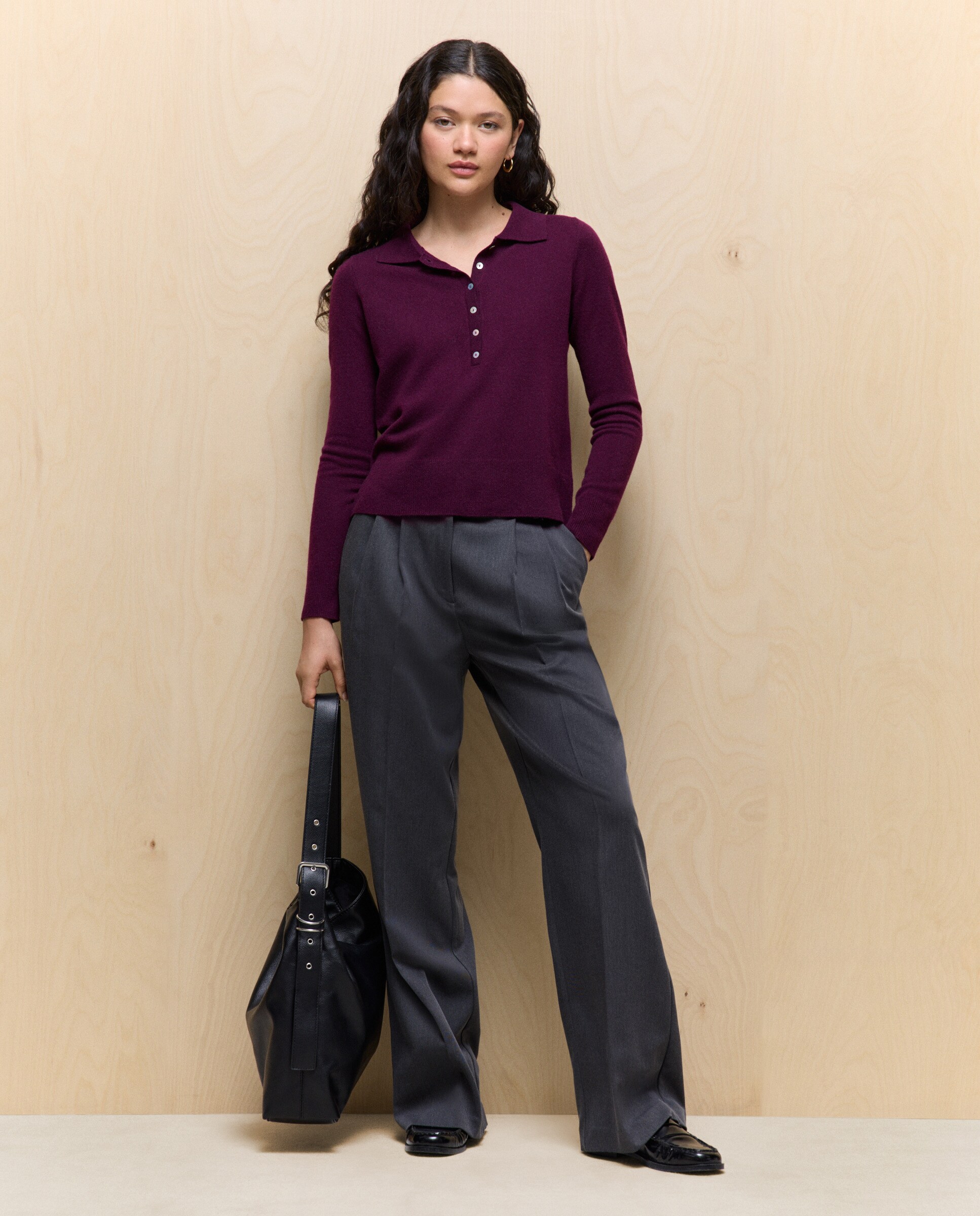 Camisola de Malha Lisa com Caxemira Roxo-3