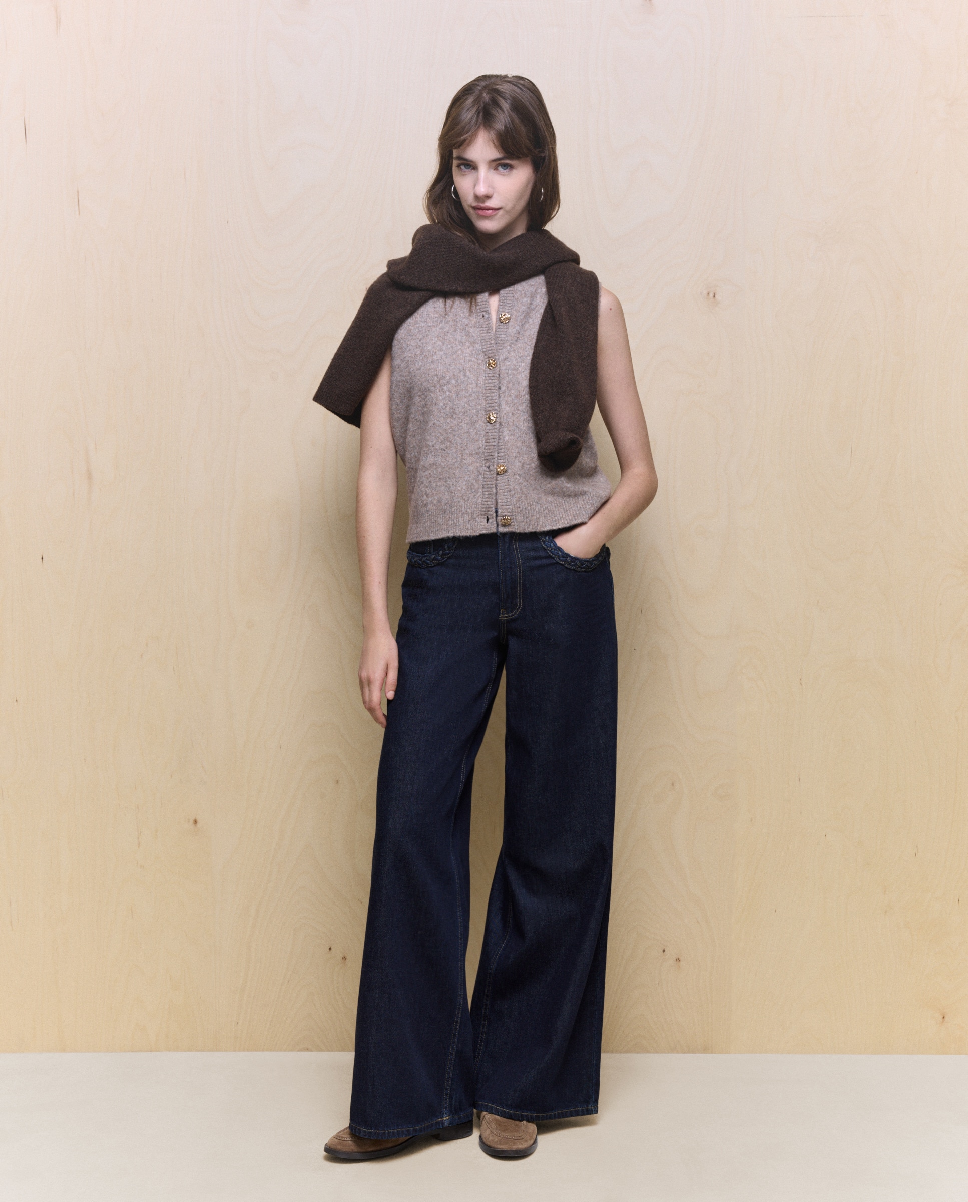 Colete de malha com botões Visom-Escuro-1