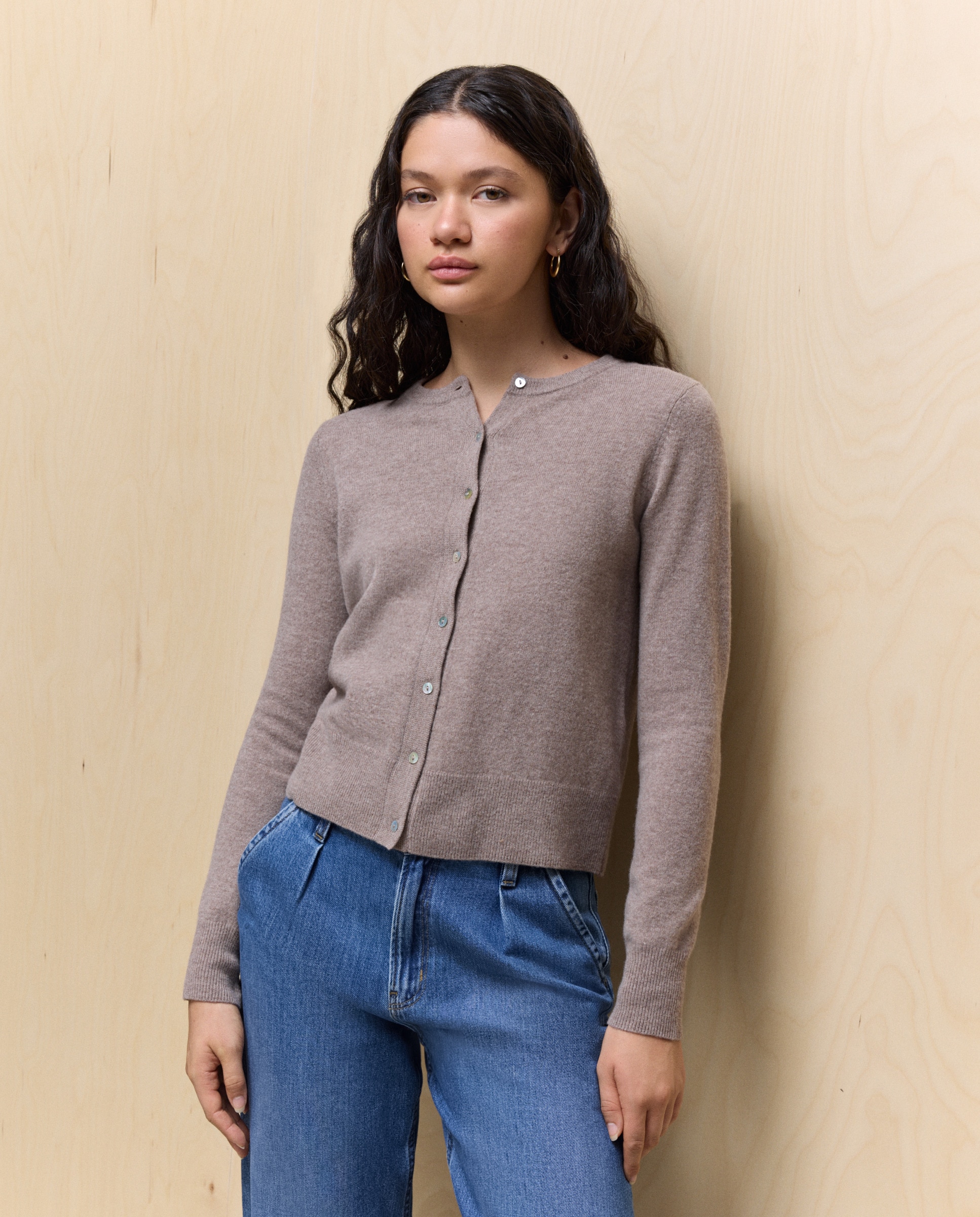 Casaco de Caxemira Liso Castanho-2