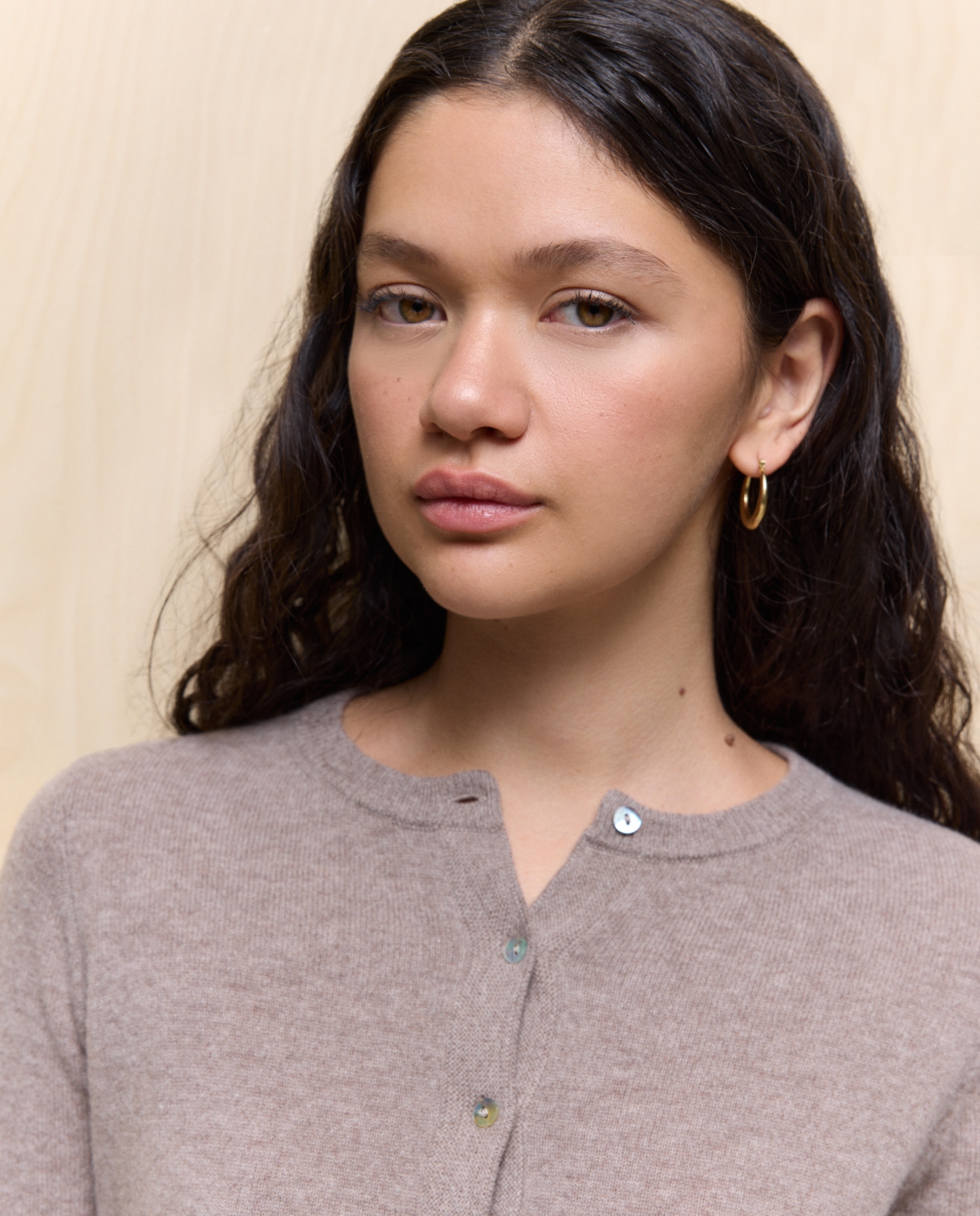 Casaco de Caxemira Liso Castanho-3