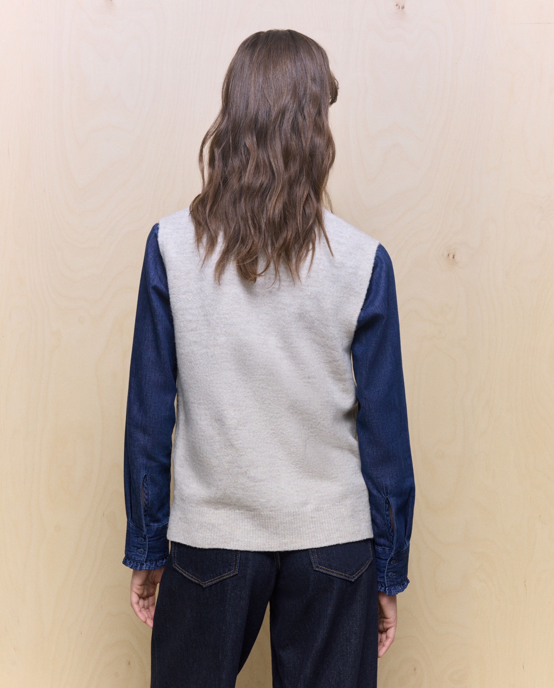 Colete de Malha Grossa Lisa Bege-3