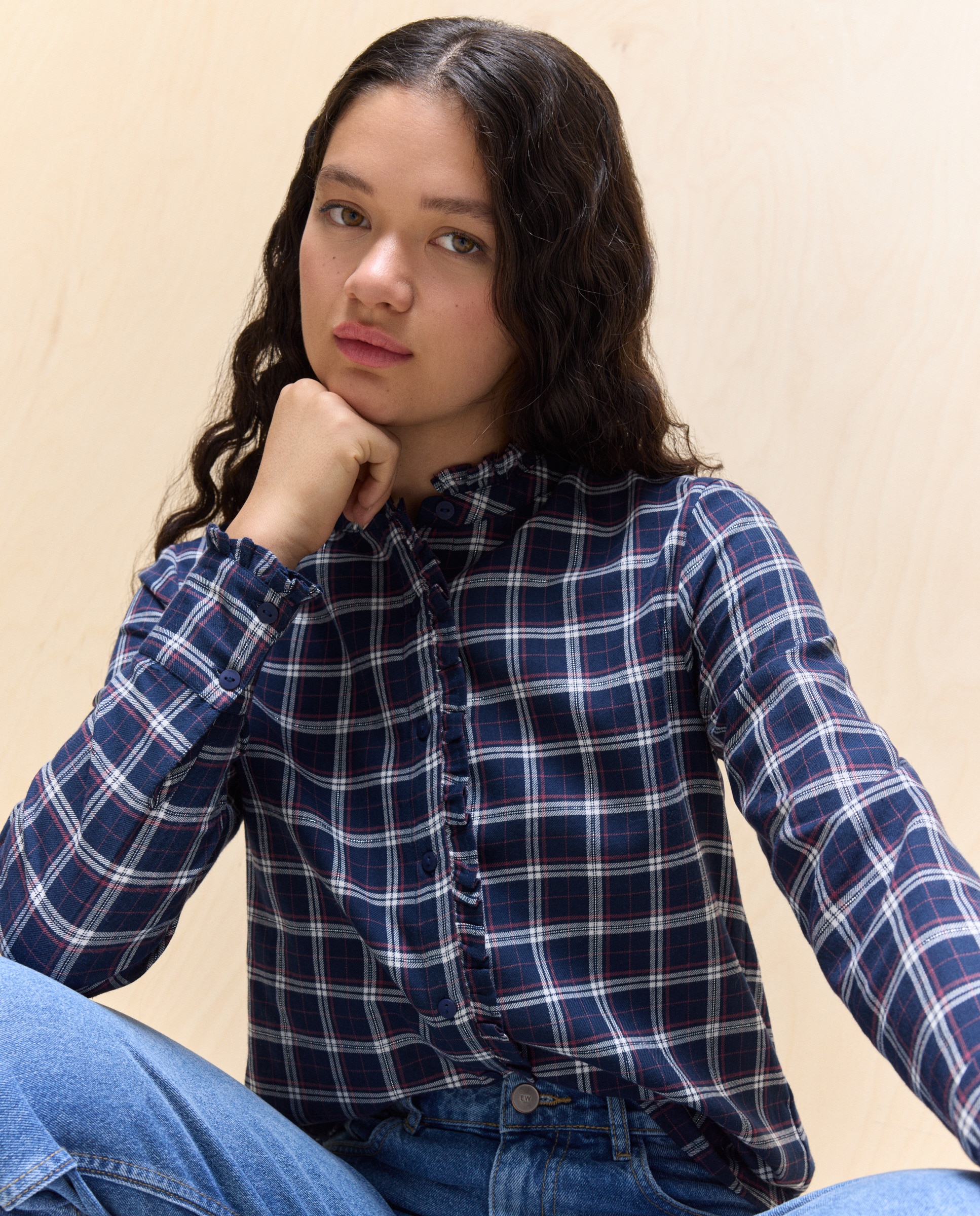 Camisa aos Quadrados com Folho Azul-2