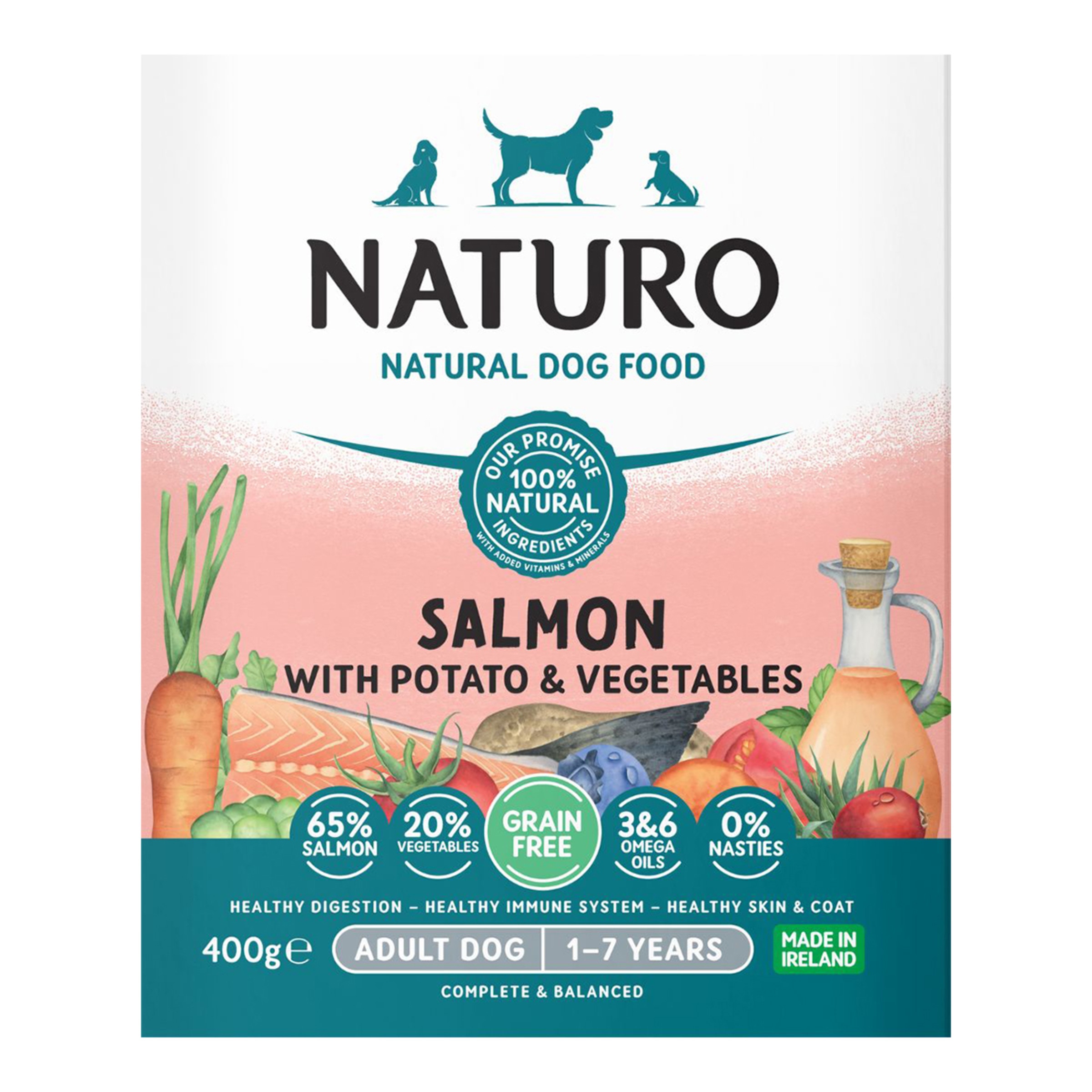 Imagen 0 de Comida húmeda para perros adultos medianos y grandes Naturo paté salmón y patatas grain free 400 g