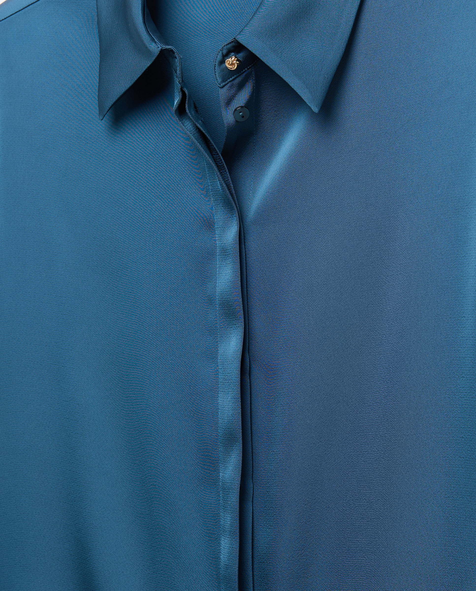 Blusa de Cetim Liso com Manga Comprida Azul-escuro-6