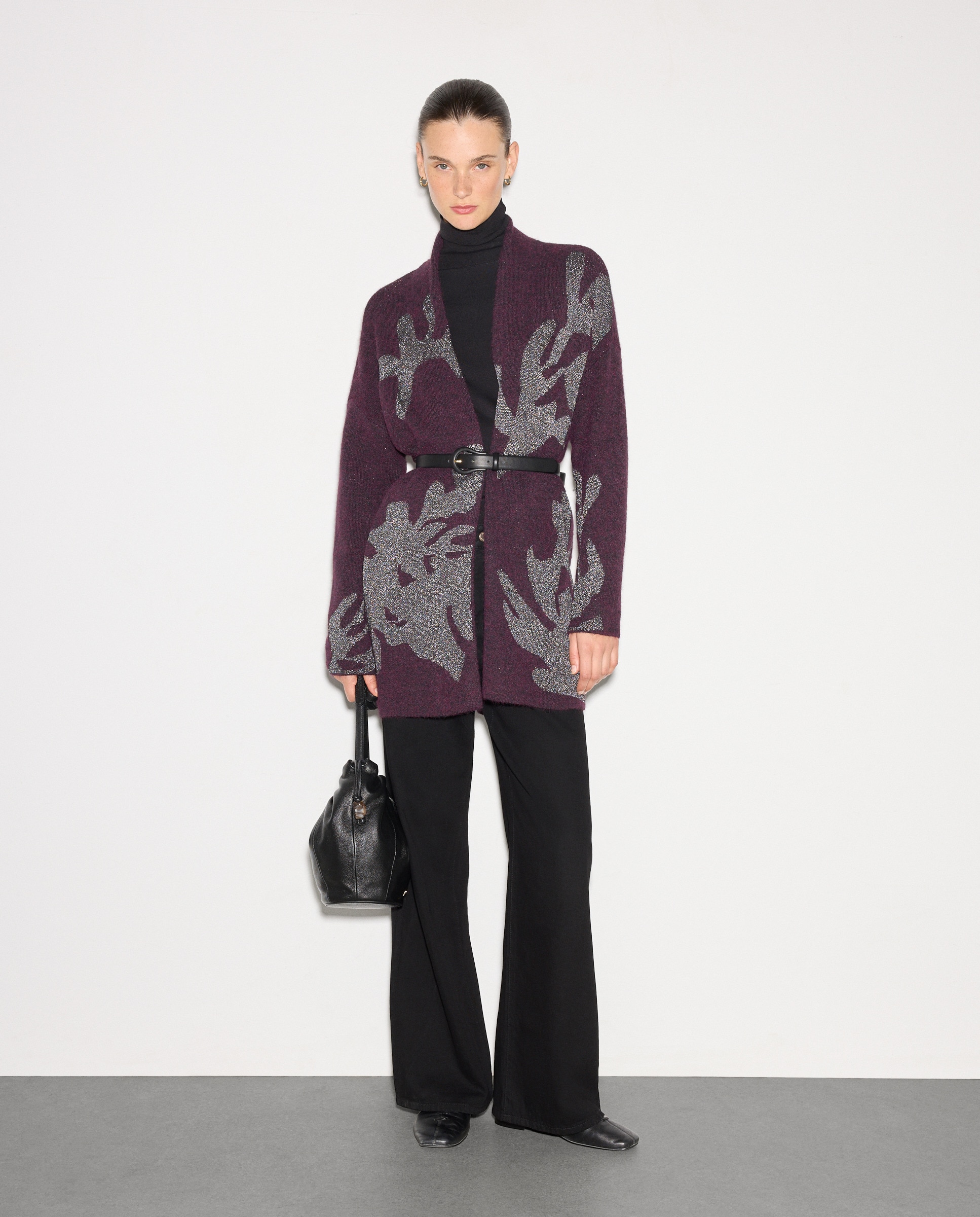 Casaco Jacquard Aberto 291 Beringela-1